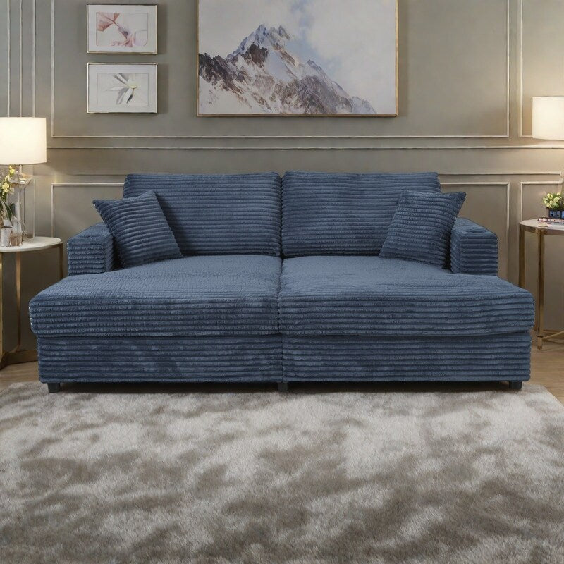 86.5 Corduroy Chaise Lounge Sofa with 2 USB Ports, Cup Holders, and 550lb Capacity