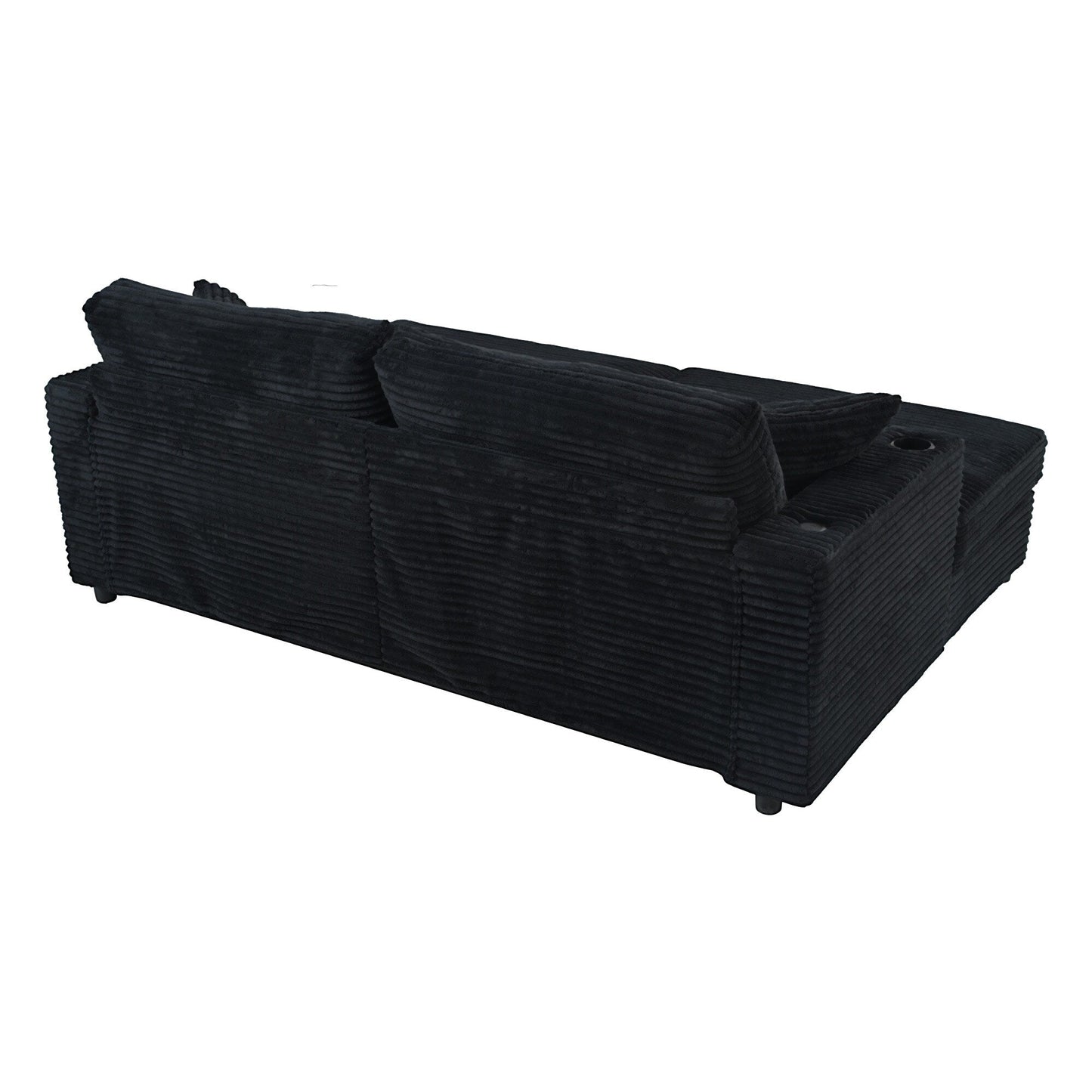 86.5 Corduroy Chaise Lounge Sofa with 2 USB Ports, Cup Holders, and 550lb Capacity