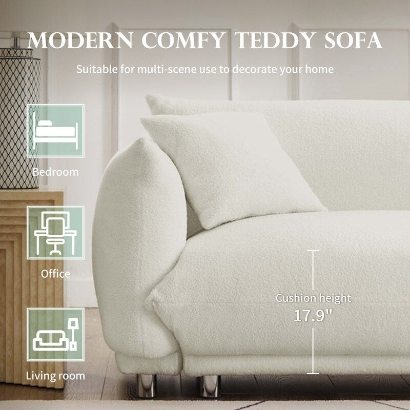 86.5 Teddy Velvet Large Bread Sofa With Pillows White