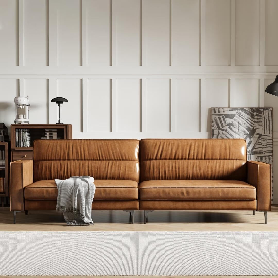86.61 Oiled Leather Sectional Sofa, 2 Seater Sofa with Modern Design, Comfortable and Stylish Living Room Furniture