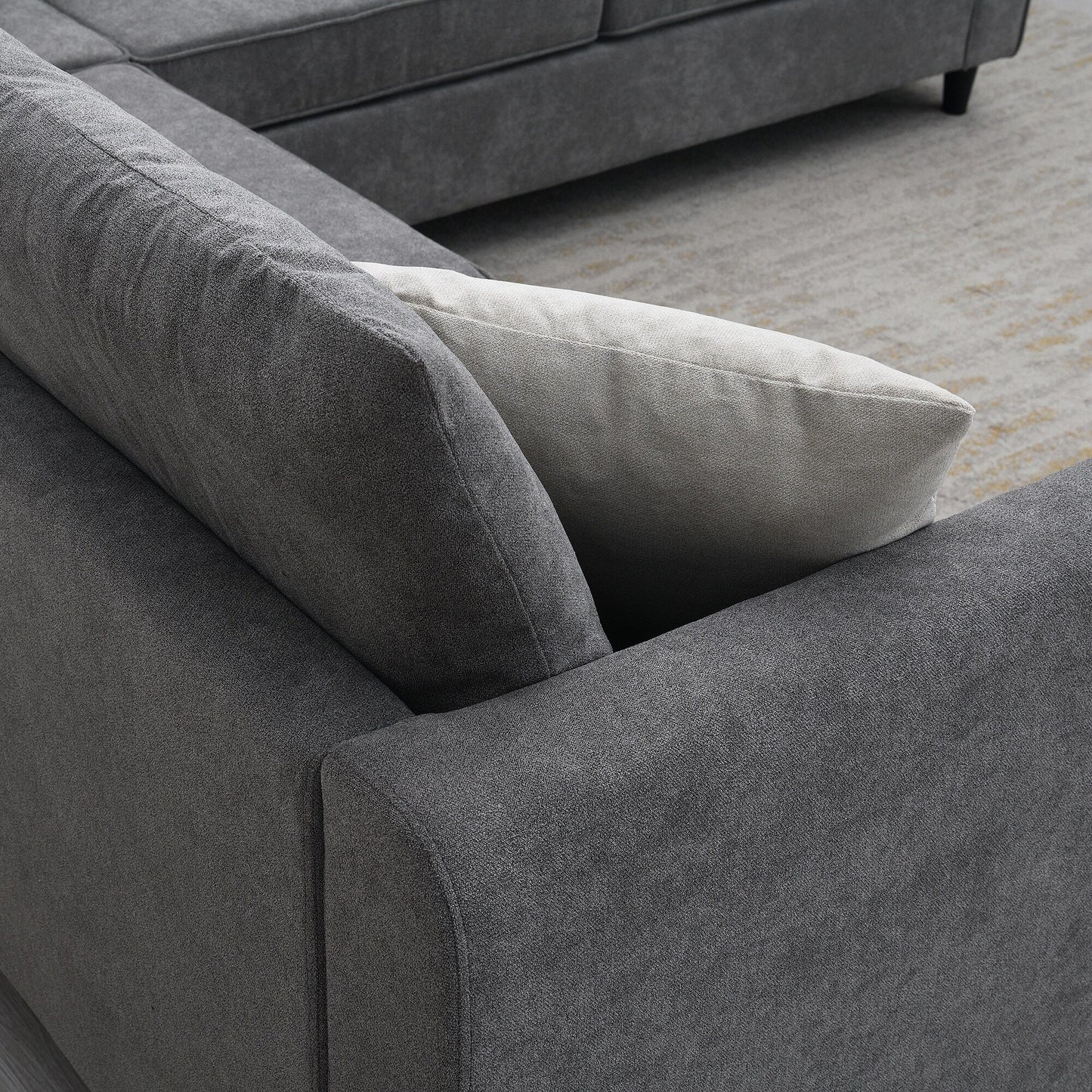 91*91 Modern Upholstered Living Room Sectional Sofa, L Shape Furniture Couch With 3 Pillows