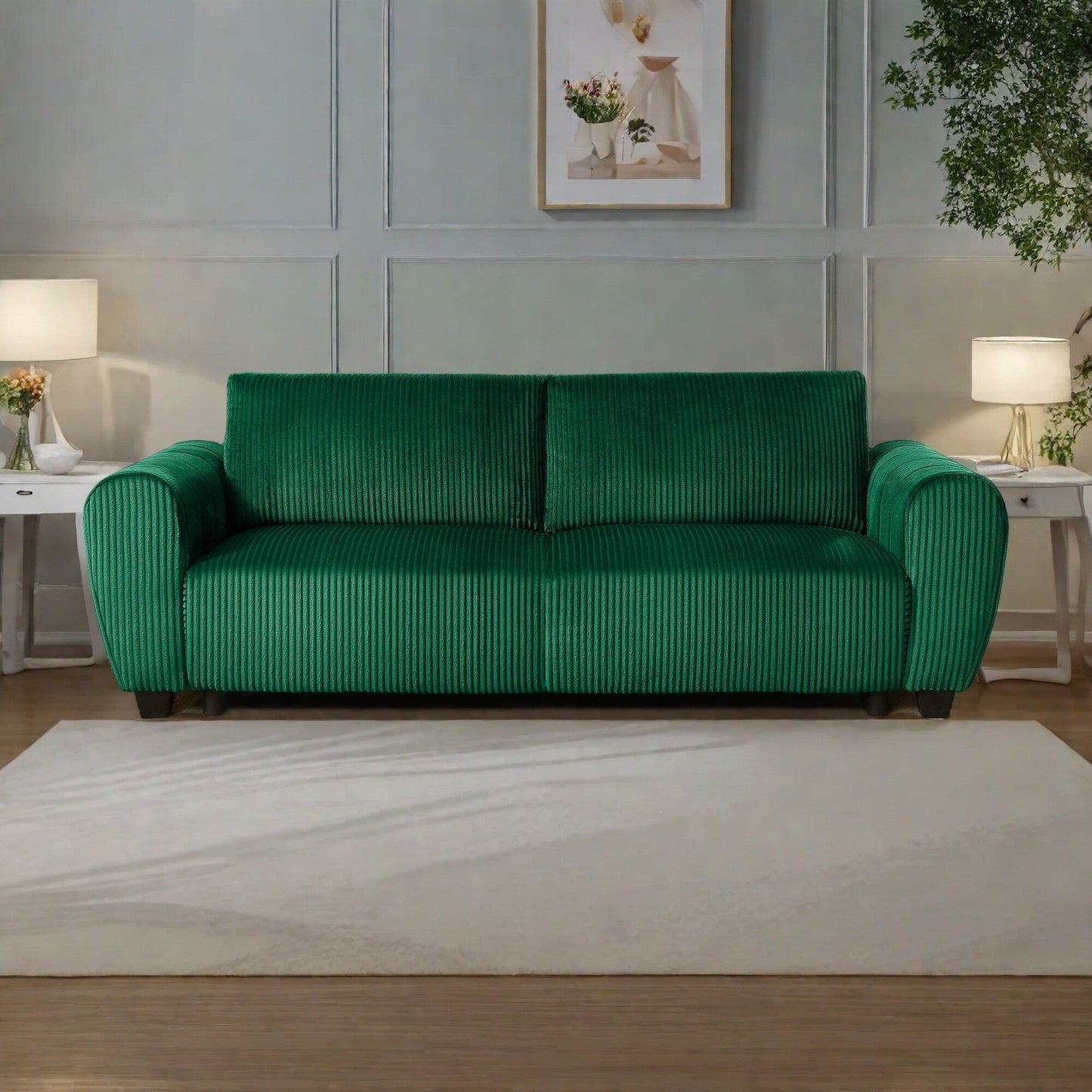 92.1Corduroy 3-Seater Sofa with 2-in-1 Convertible Design, Built-In Storage Compartments
