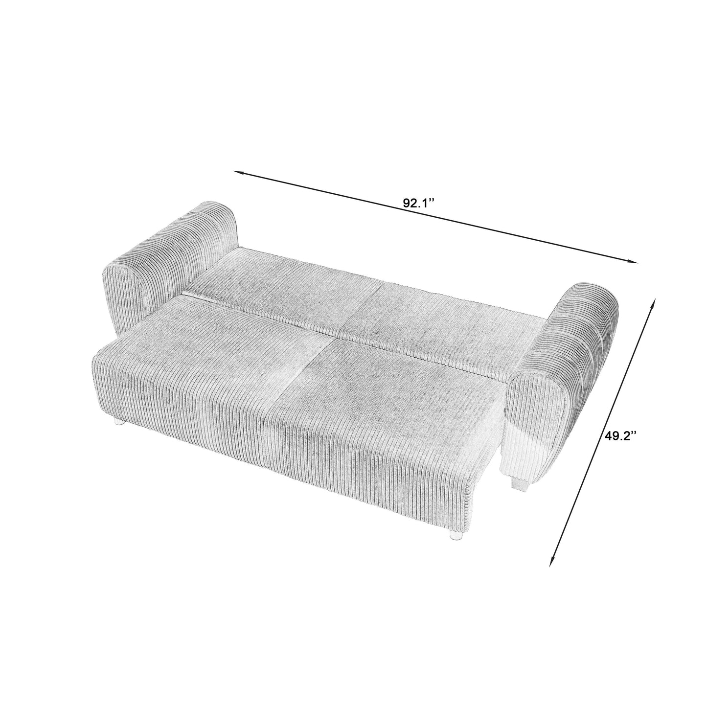 92.1Corduroy 3-Seater Sofa with 2-in-1 Convertible Design, Built-In Storage Compartments