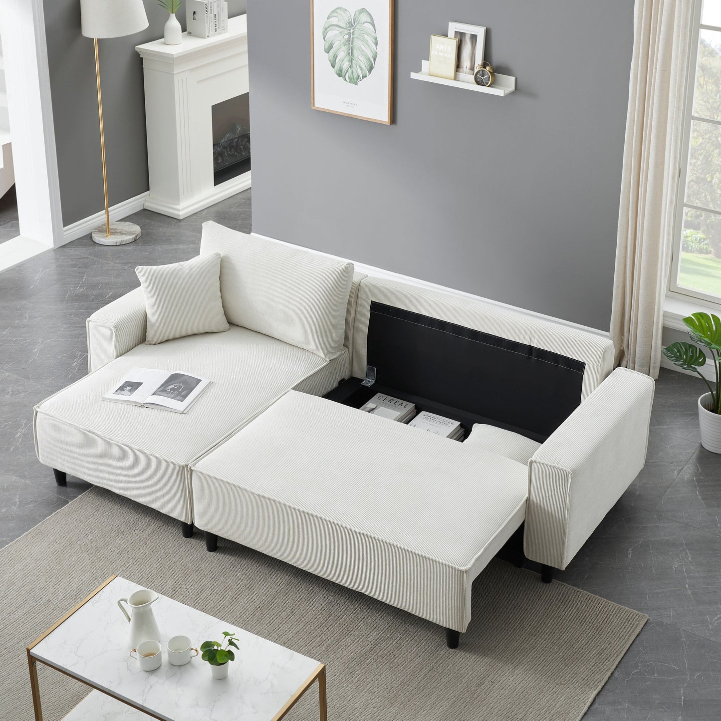 93-Inch Corduroy Sofa Bed with Two Pillows - Perfect for Small Living Rooms or Apartments