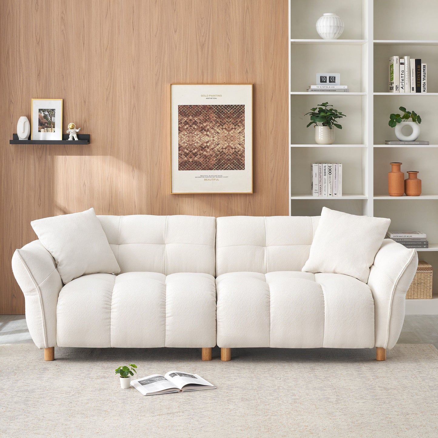 93.70 Inches Long, Teddy Sofa Fabric,With Two Matching Pillows And Three Spacious And Comfortable Seats