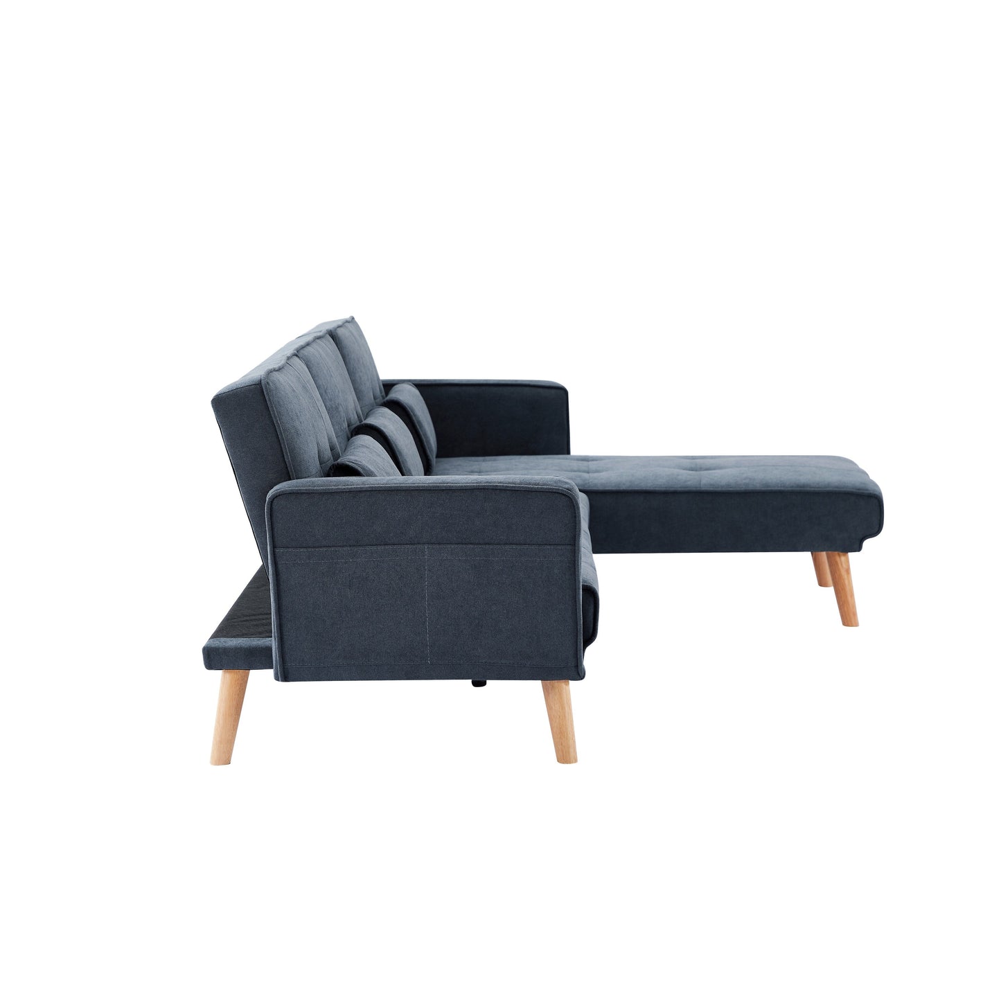 94.5'' Linen 3-Seater Convertible Sofa with Right Chaise, Foam Padding, Organizer Bag, and Square Arms