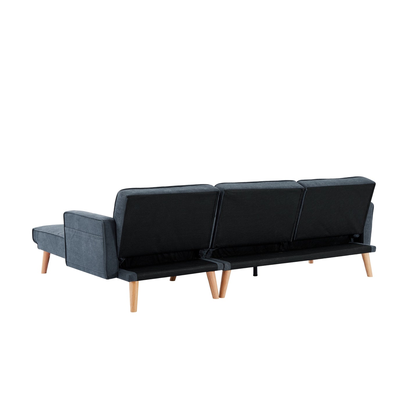 94.5'' Linen 3-Seater Convertible Sofa with Right Chaise, Foam Padding, Organizer Bag, and Square Arms