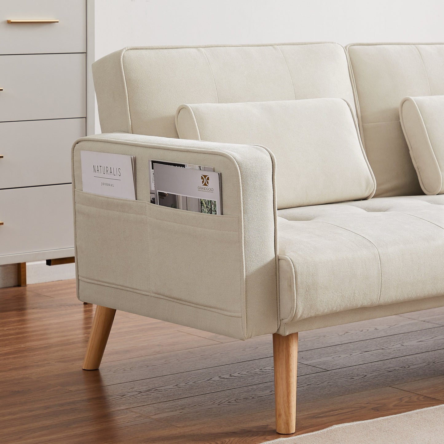 94.5'' Linen Convertible Sectional Sofa with Chaise, Right Facing Design, Foam Cushions, and Organizer Bag
