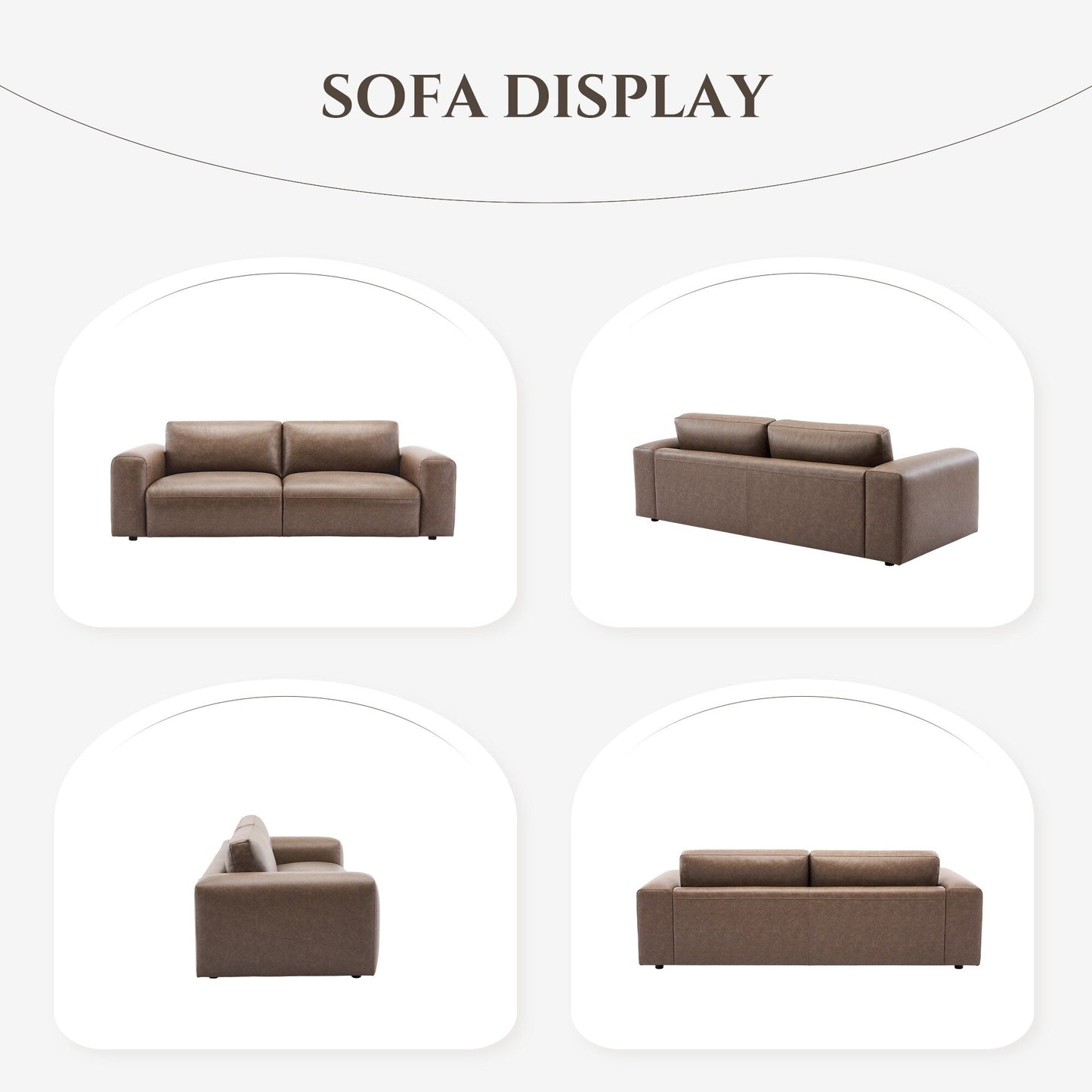 95 Oversized 3-Seater Sofa - Extra Deep Seats & Wide Arms, Down-Filled PU Leather Couch for Living Room, Apartment