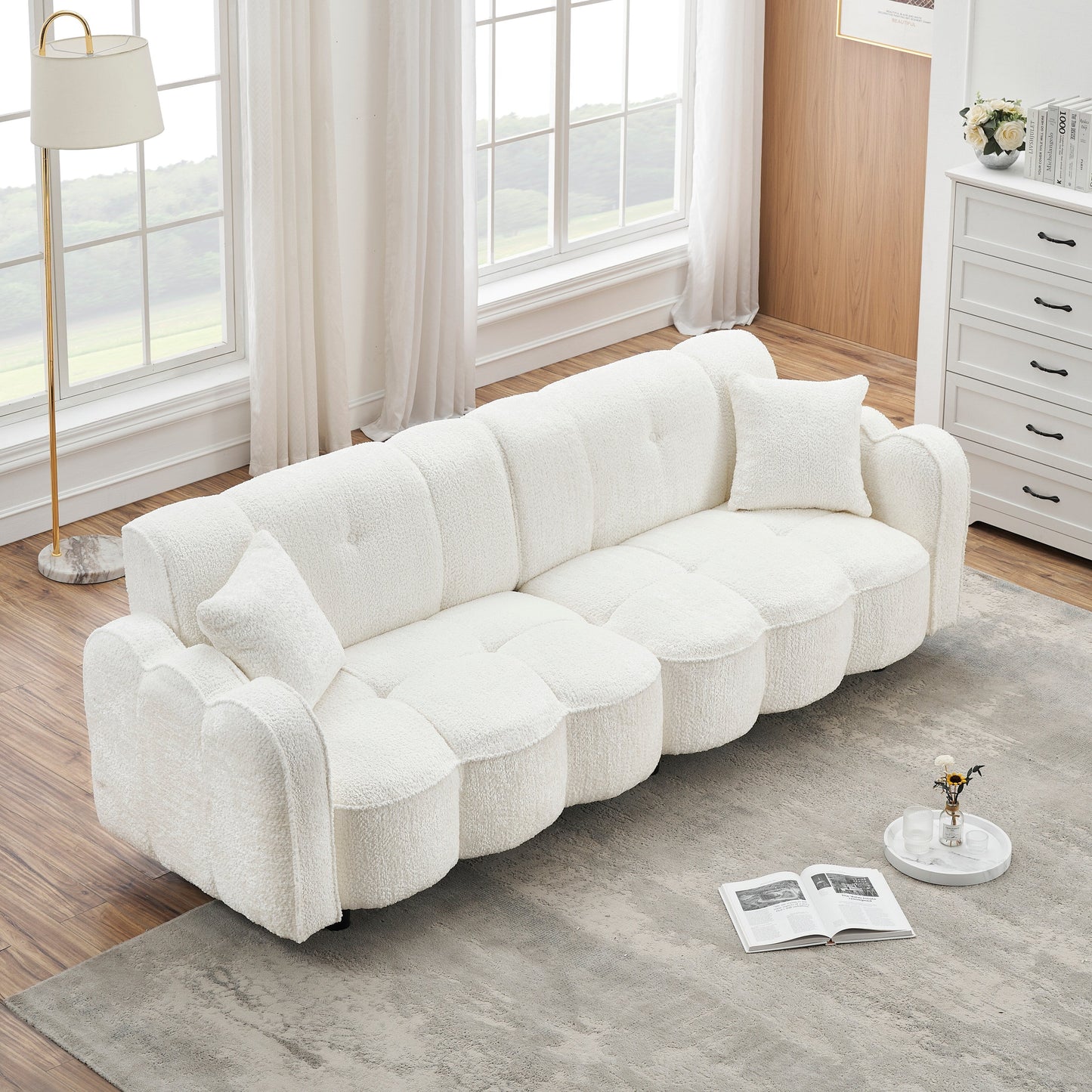 96.06'' Upholstered 3-Seater Sofa with 2 Pillows, Cloud Design, Deep Seat, and Thick Foam Cushions