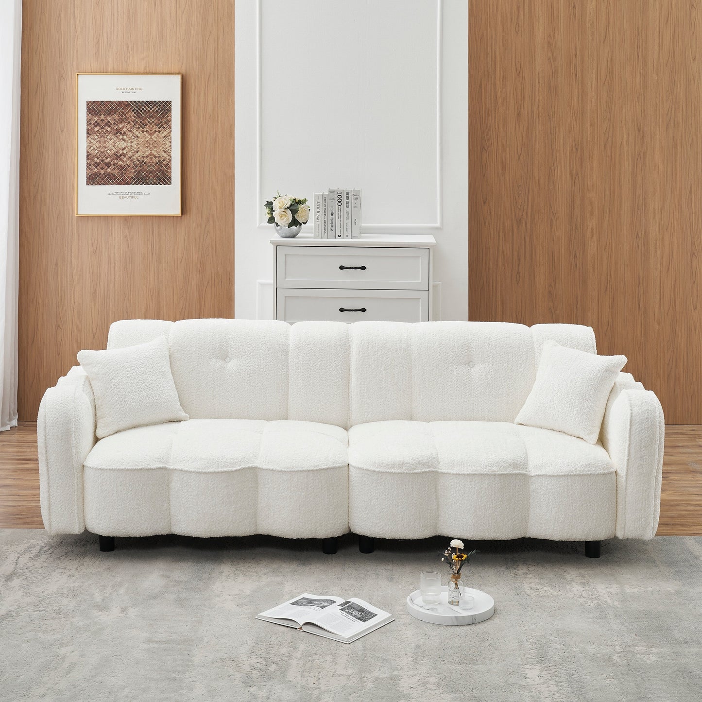 96.06'' Upholstered 3-Seater Sofa with 2 Pillows, Cloud Design, Deep Seat, and Thick Foam Cushions