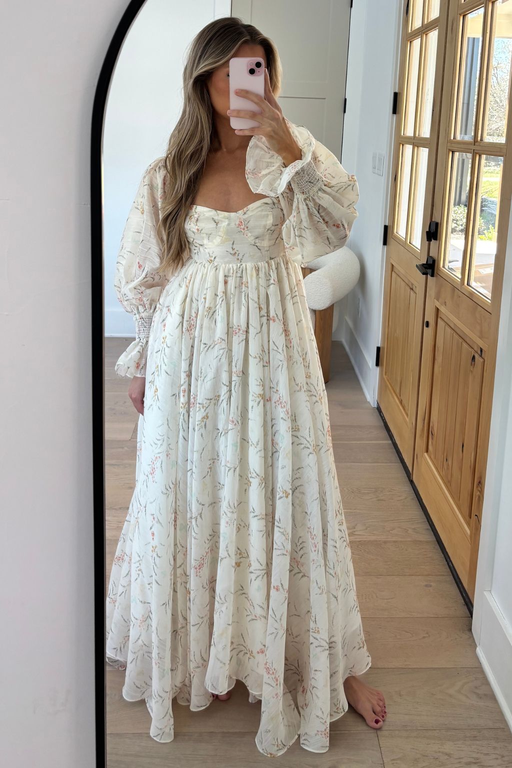 Delilah Maxi Dress With Train in Cream Floral - Bump Friendly