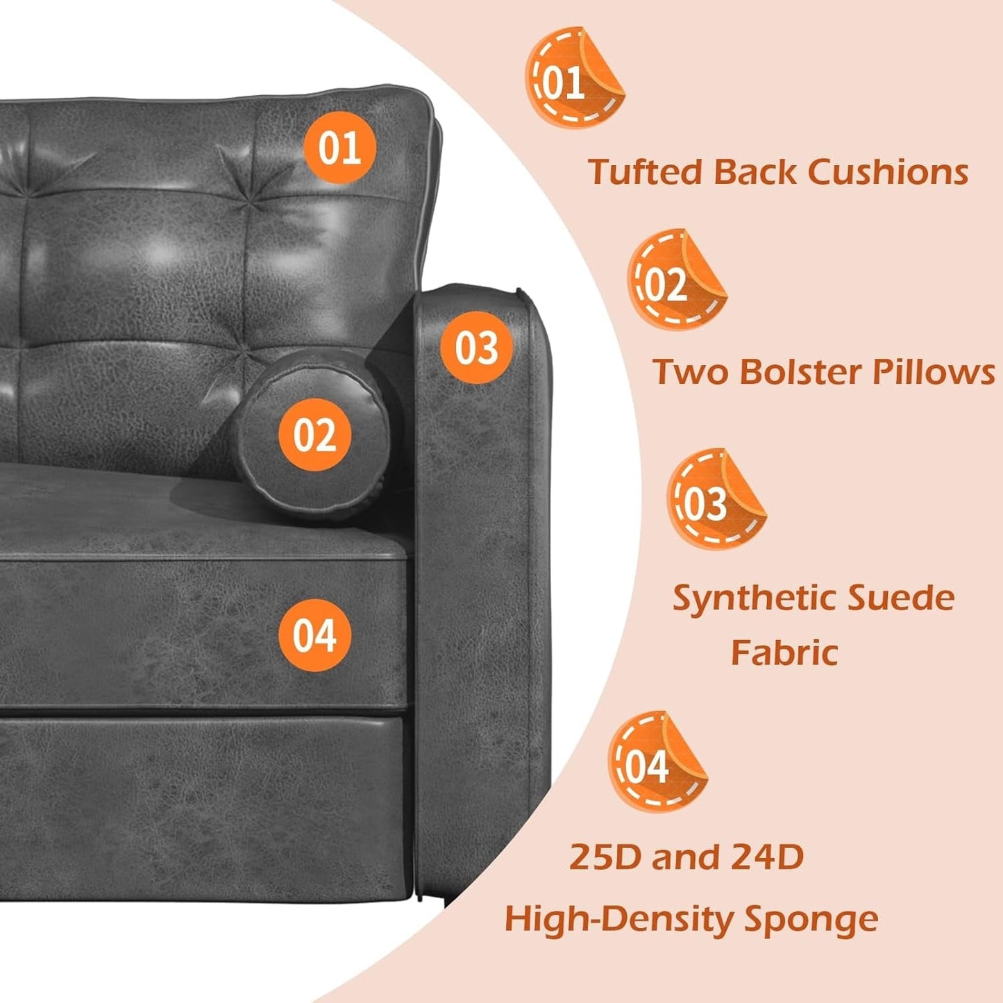 AECOJOY 84.2 Mid Century Modern Sofa with 2 Bolster Pillows