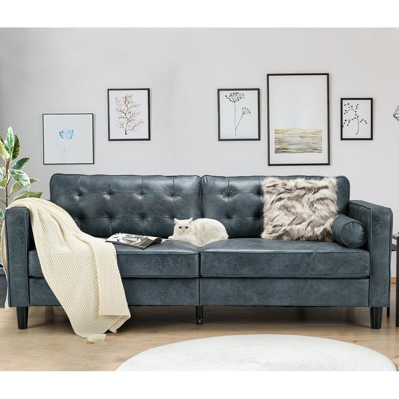 AECOJOY 84.2 Mid Century Modern Sofa with 2 Bolster Pillows