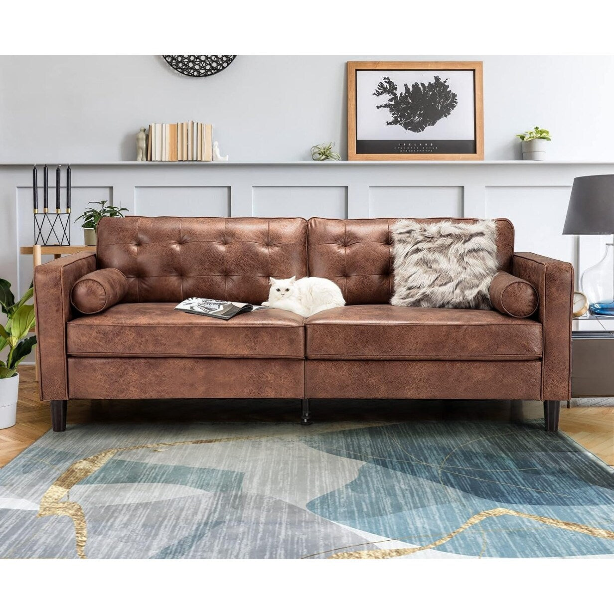 AECOJOY 84.2 Mid Century Modern Sofa with 2 Bolster Pillows