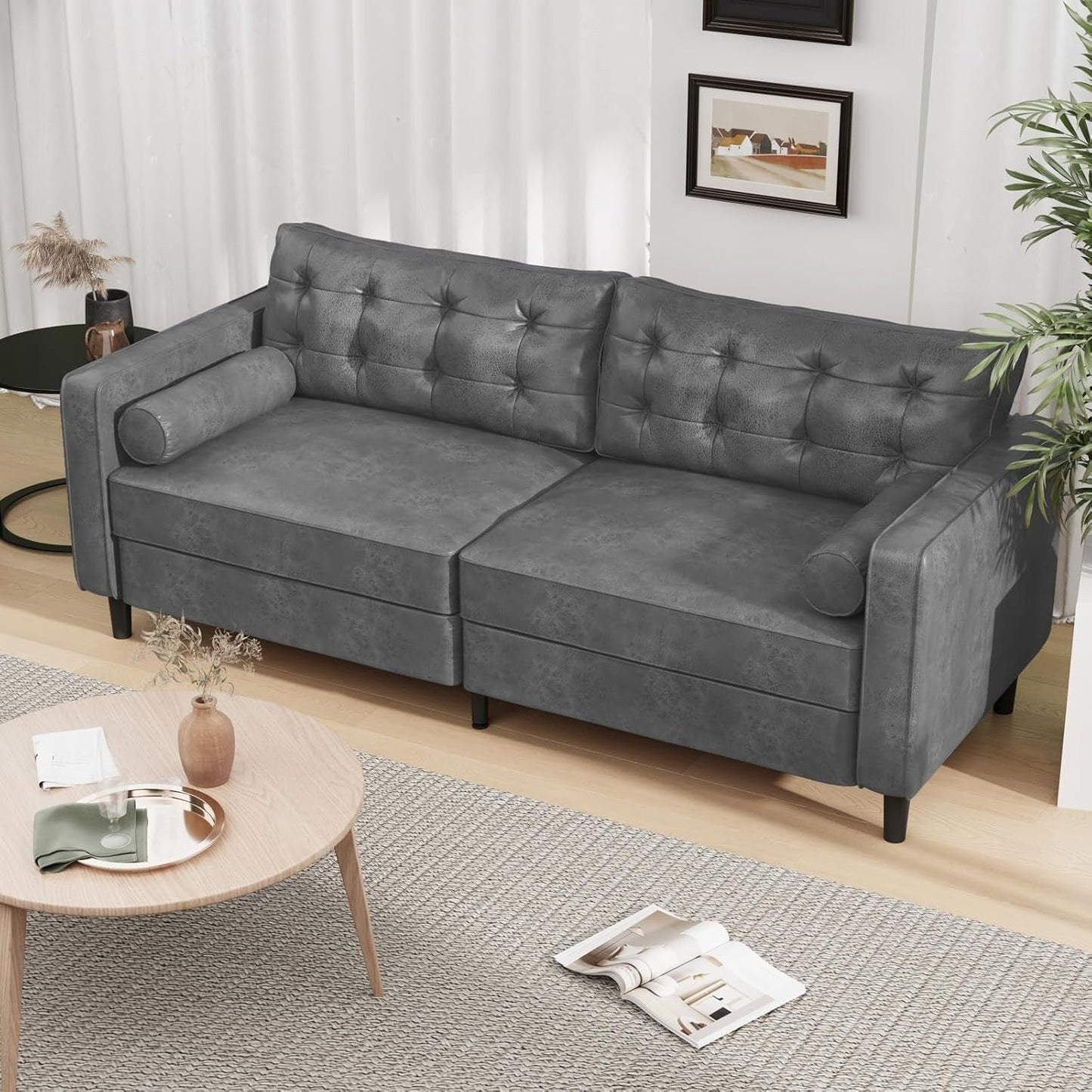 AECOJOY 84.2 Mid Century Modern Sofa with 2 Bolster Pillows