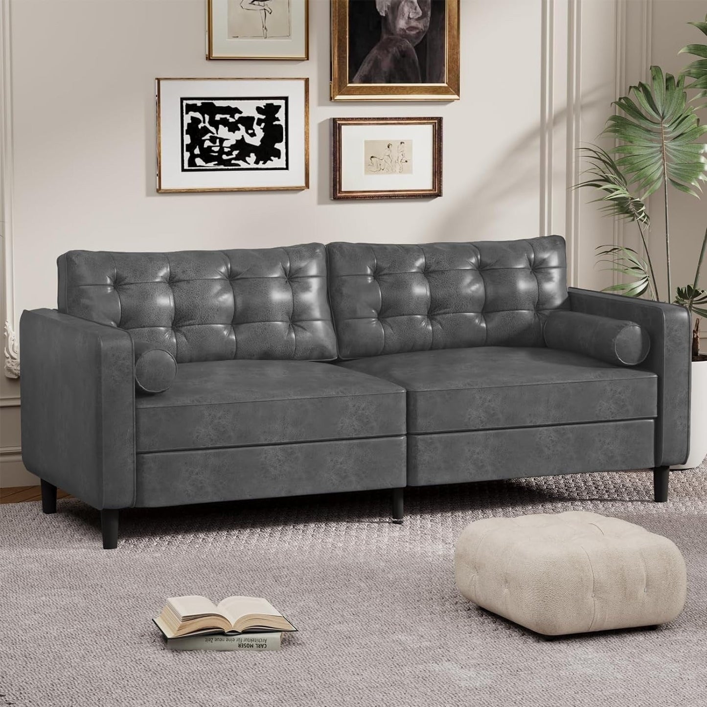 AECOJOY 84.2 Mid Century Modern Sofa with 2 Bolster Pillows