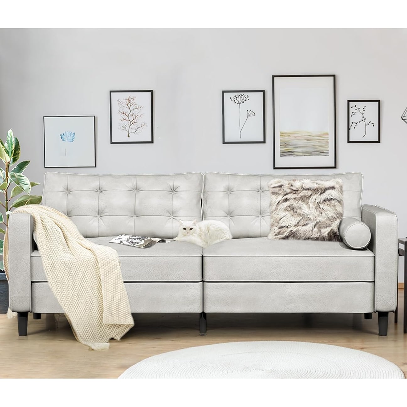AECOJOY 84.2 Mid Century Modern Sofa with 2 Bolster Pillows
