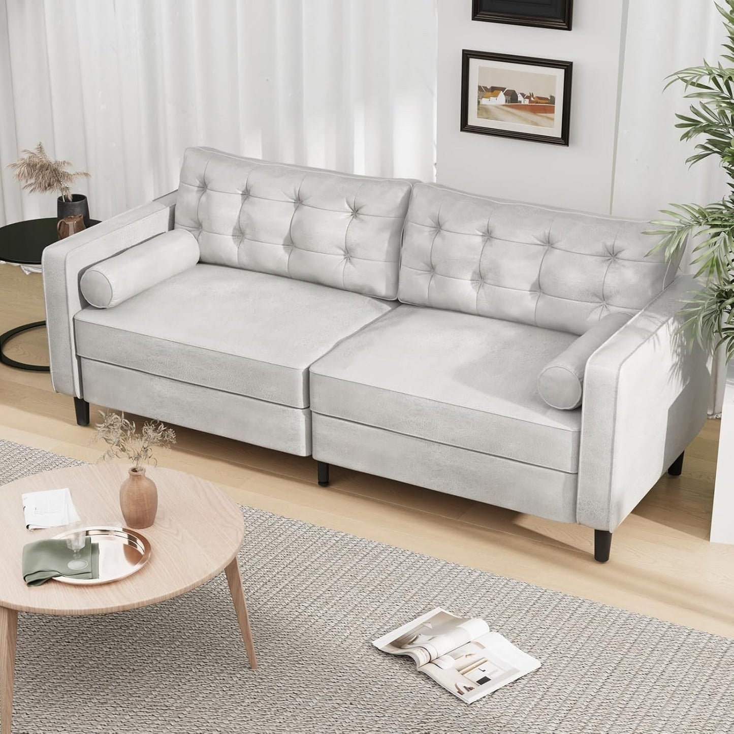 AECOJOY 84.2 Mid Century Modern Sofa with 2 Bolster Pillows