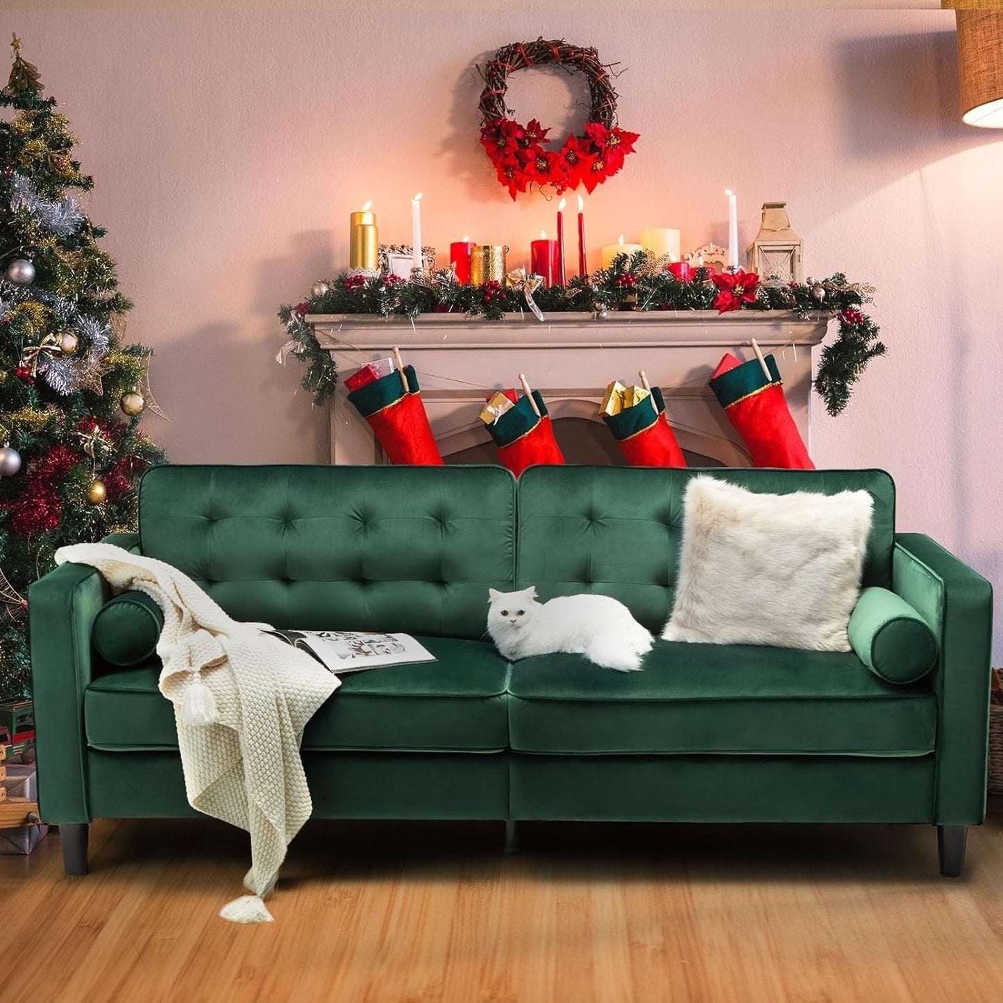 AECOJOY 84.2 Mid Century Modern Sofa with 2 Bolster Pillows