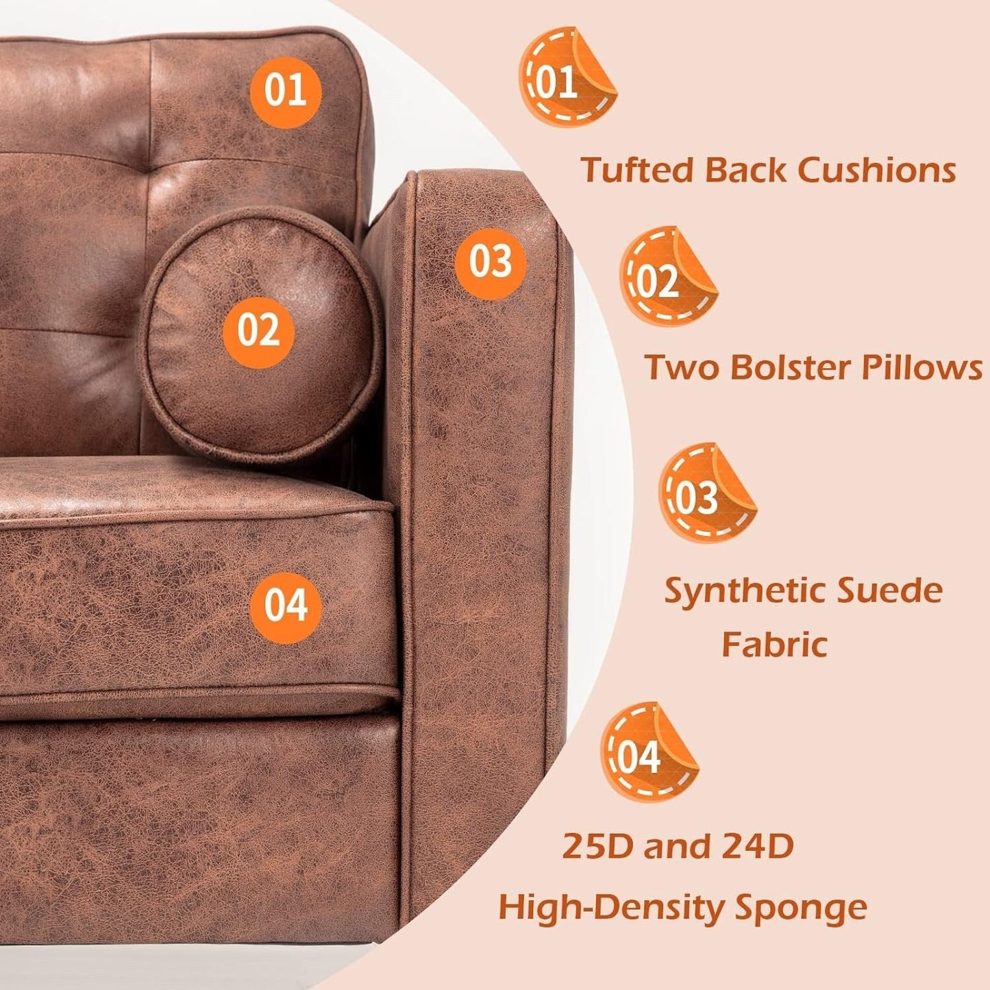 AECOJOY 84.2 Mid Century Modern Sofa with 2 Bolster Pillows