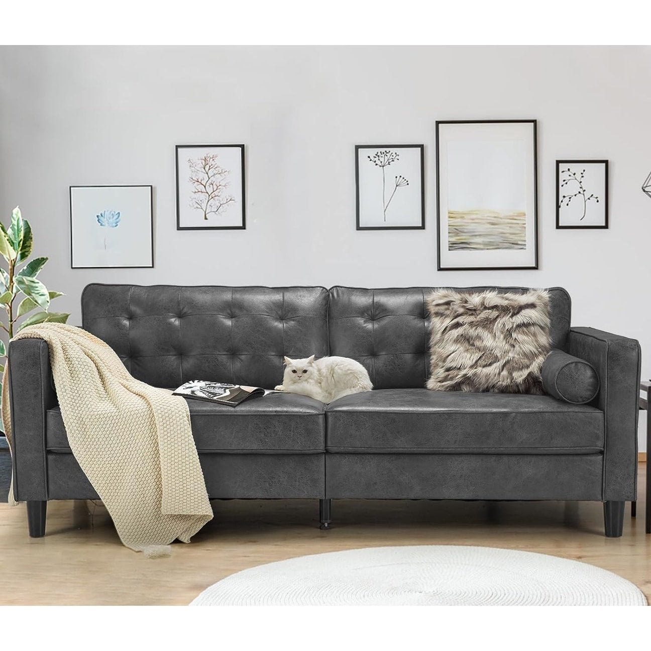 AECOJOY 84.2 Mid Century Modern Sofa with 2 Bolster Pillows
