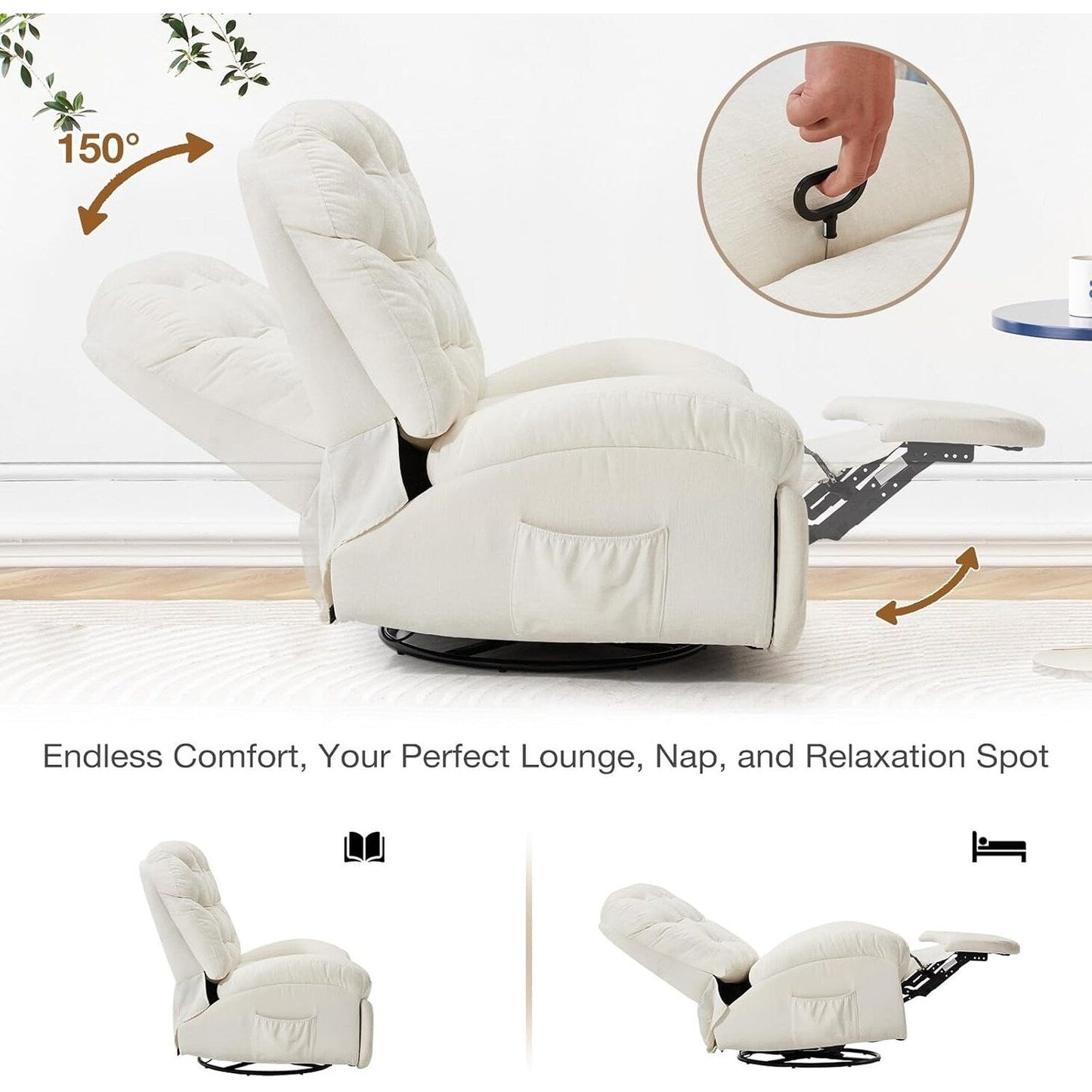 AECOJOY Oversized Recliner Chair, 360° Swivel Rocking Glider, Chenille Rocker for Adults, Modern Ergonomic Chaise Lounge Sofa