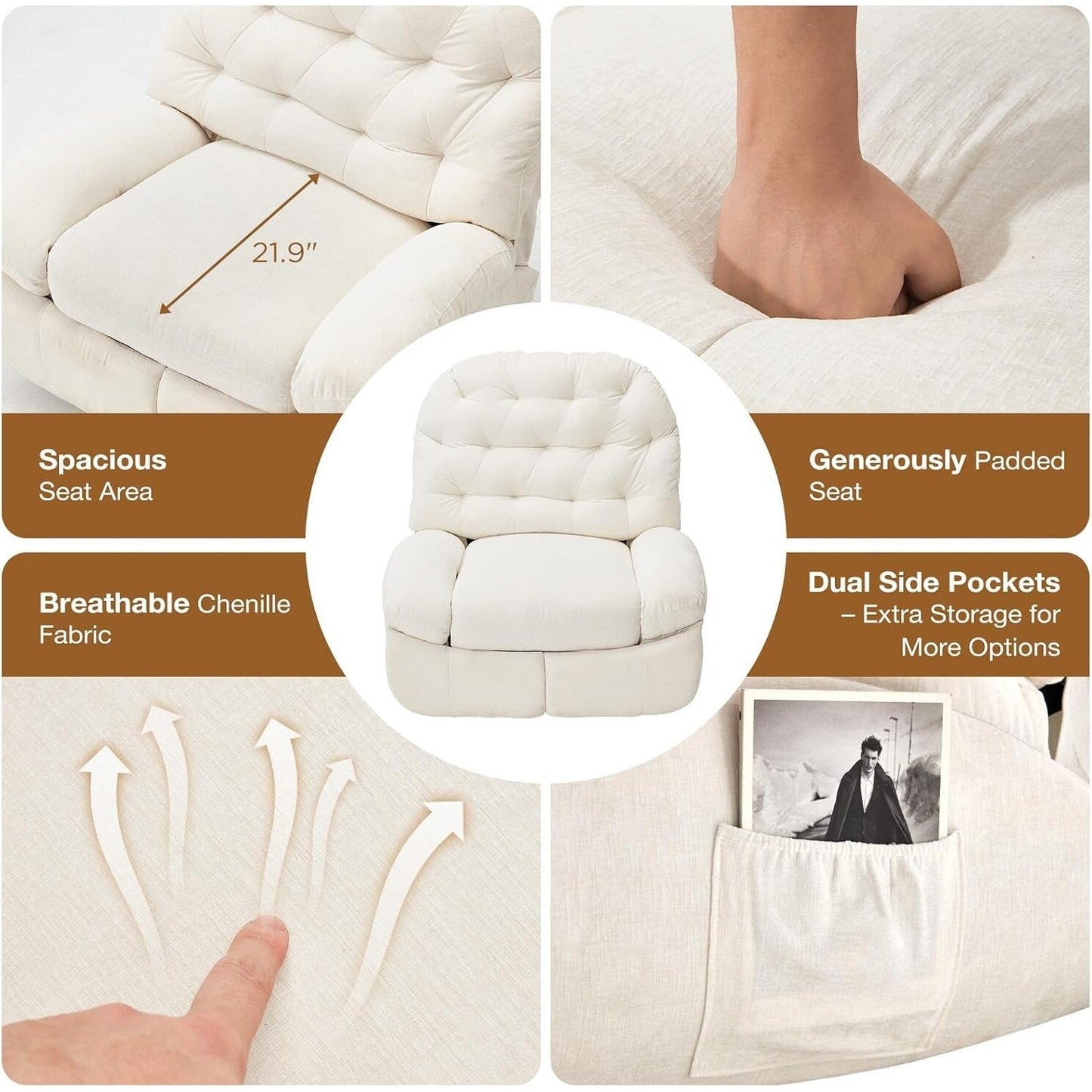 AECOJOY Oversized Recliner Chair, 360° Swivel Rocking Glider, Chenille Rocker for Adults, Modern Ergonomic Chaise Lounge Sofa