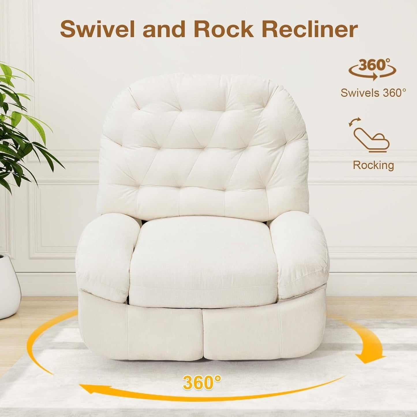 AECOJOY Oversized Recliner Chair, 360° Swivel Rocking Glider, Chenille Rocker for Adults, Modern Ergonomic Chaise Lounge Sofa