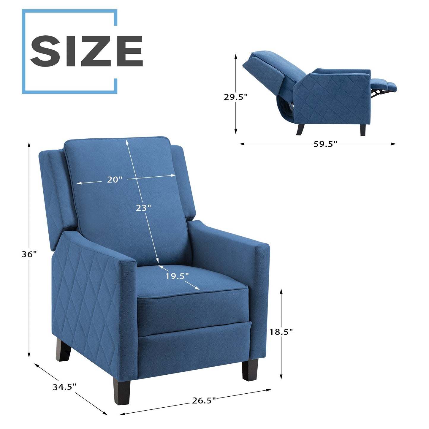AVAWING Set of 2 Push Back Recliner Chair Linen Wing Back Chair