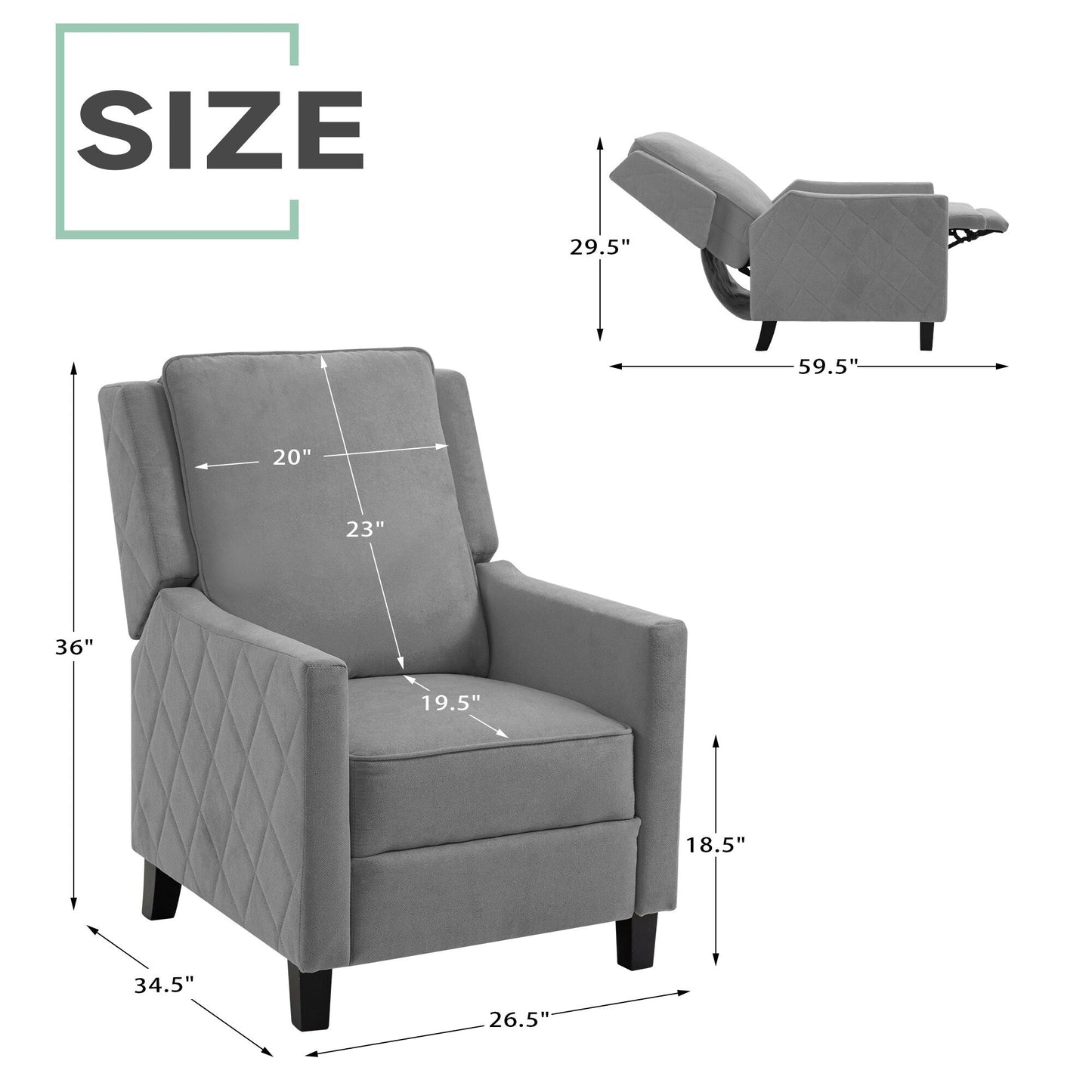 AVAWING Set of 2 Push Back Recliner Chair Linen Wing Back Chair
