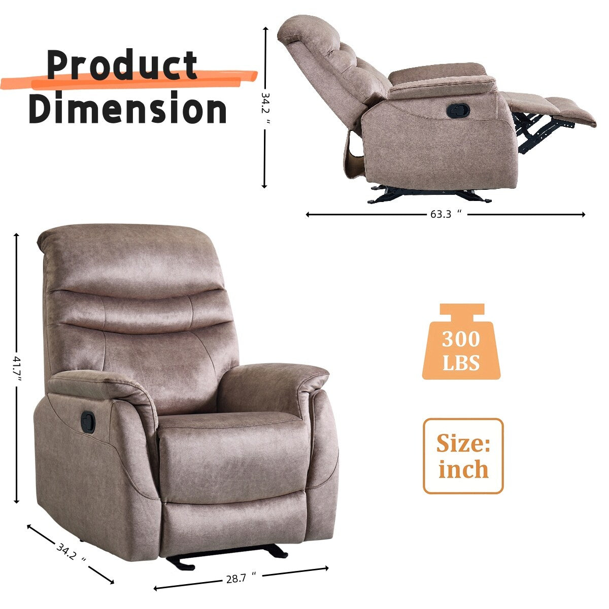 Adjustable Modern Recliner Chair, Recliner Sofa with Lumbar Support, Comfortable Arm and Back Sofa