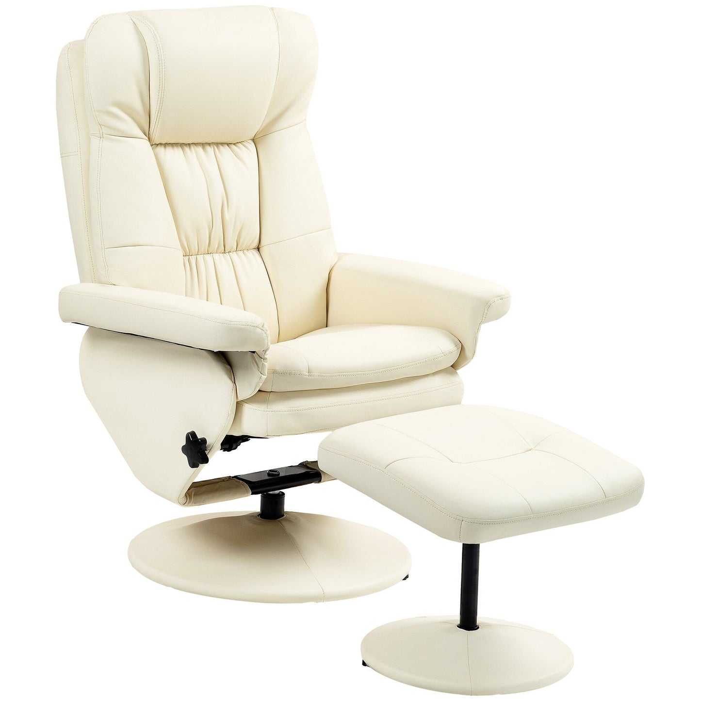 Adjustable PU Leather Lounge Chair Swivel Recliner Chair Padded High Back Armchair with Ottoman and Wood Base