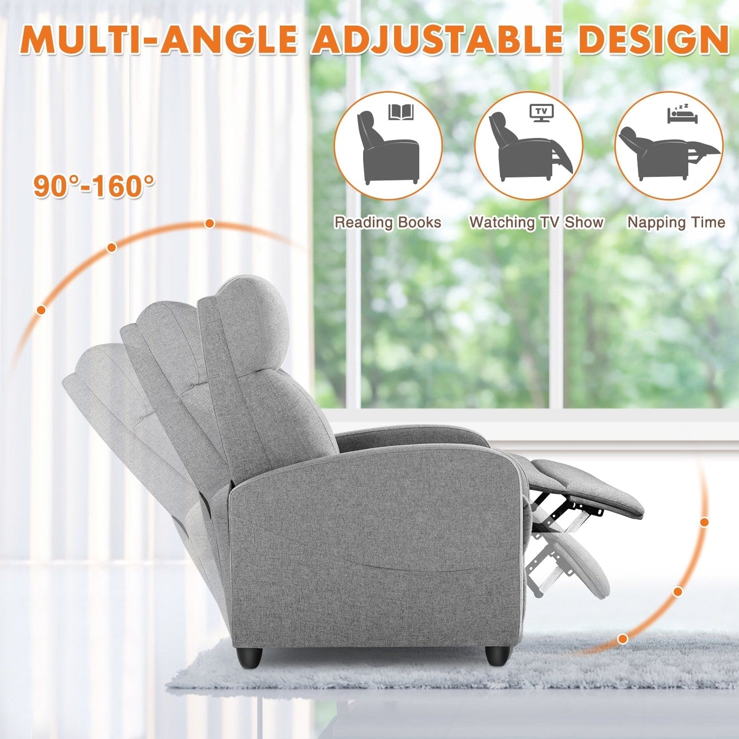 Adjustable Recliner Chair with 8 Massage Modes and Lumbar Support for Relaxation and Home Theater Use