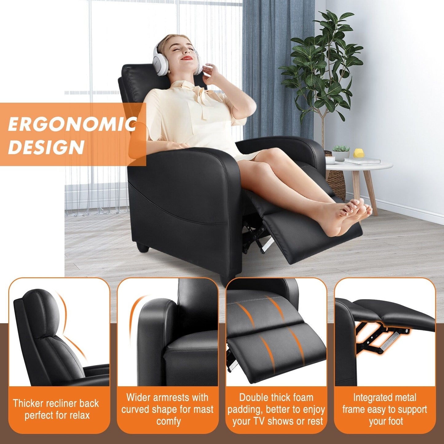 Adjustable Recliner Chair with 8 Massage Modes and Lumbar Support for Relaxation and Home Theater Use