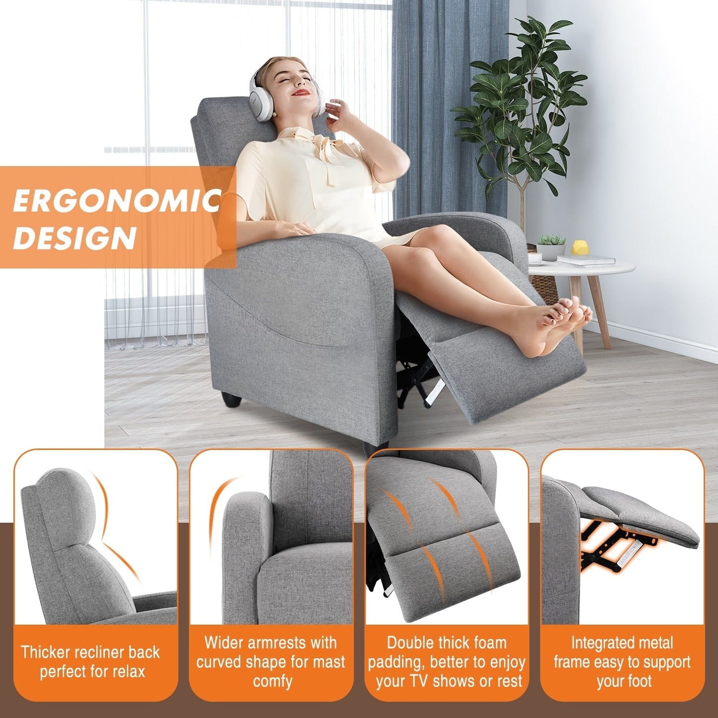 Adjustable Recliner Chair with 8 Massage Modes and Lumbar Support for Relaxation and Home Theater Use