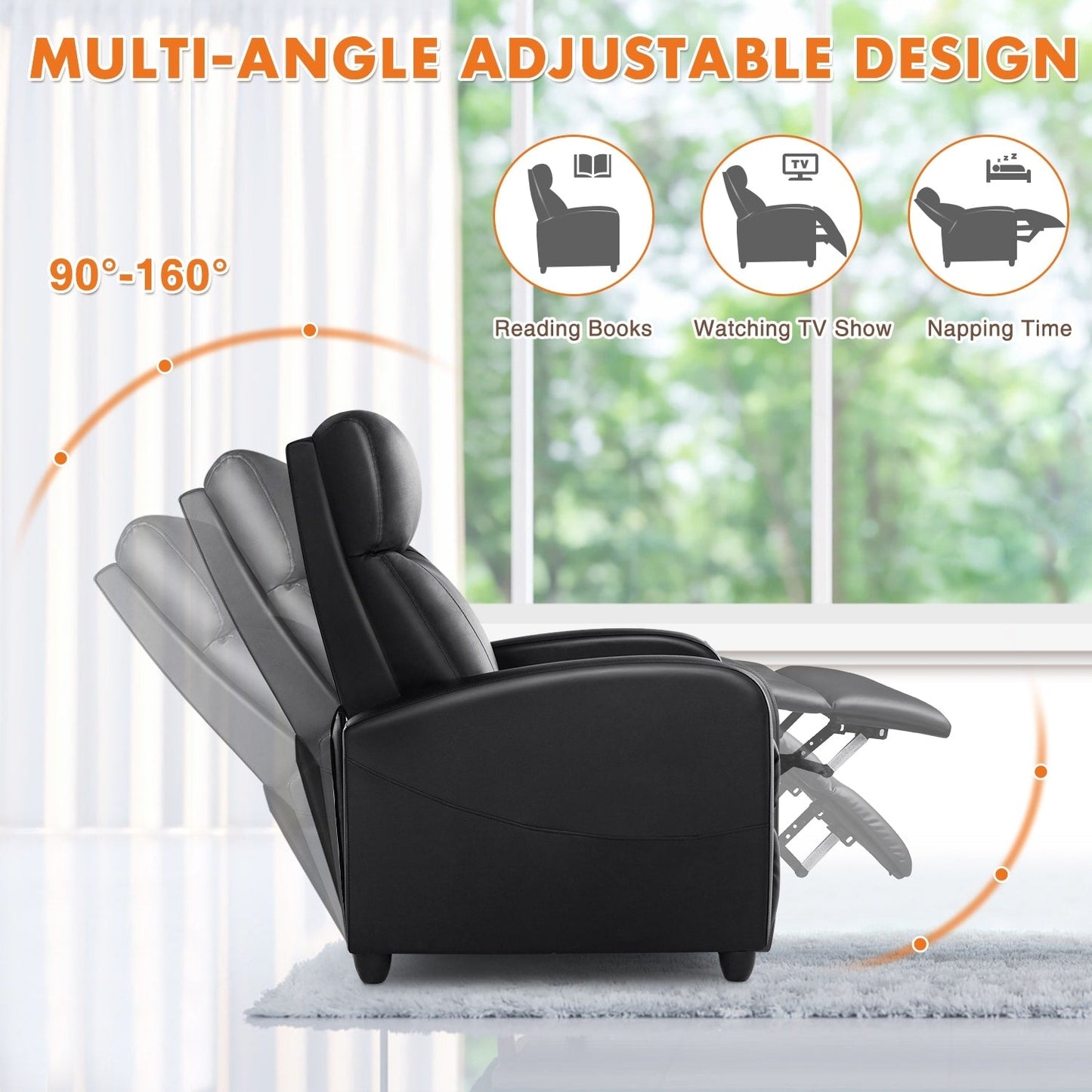 Adjustable Recliner Chair with 8 Massage Modes and Lumbar Support for Relaxation and Home Theater Use