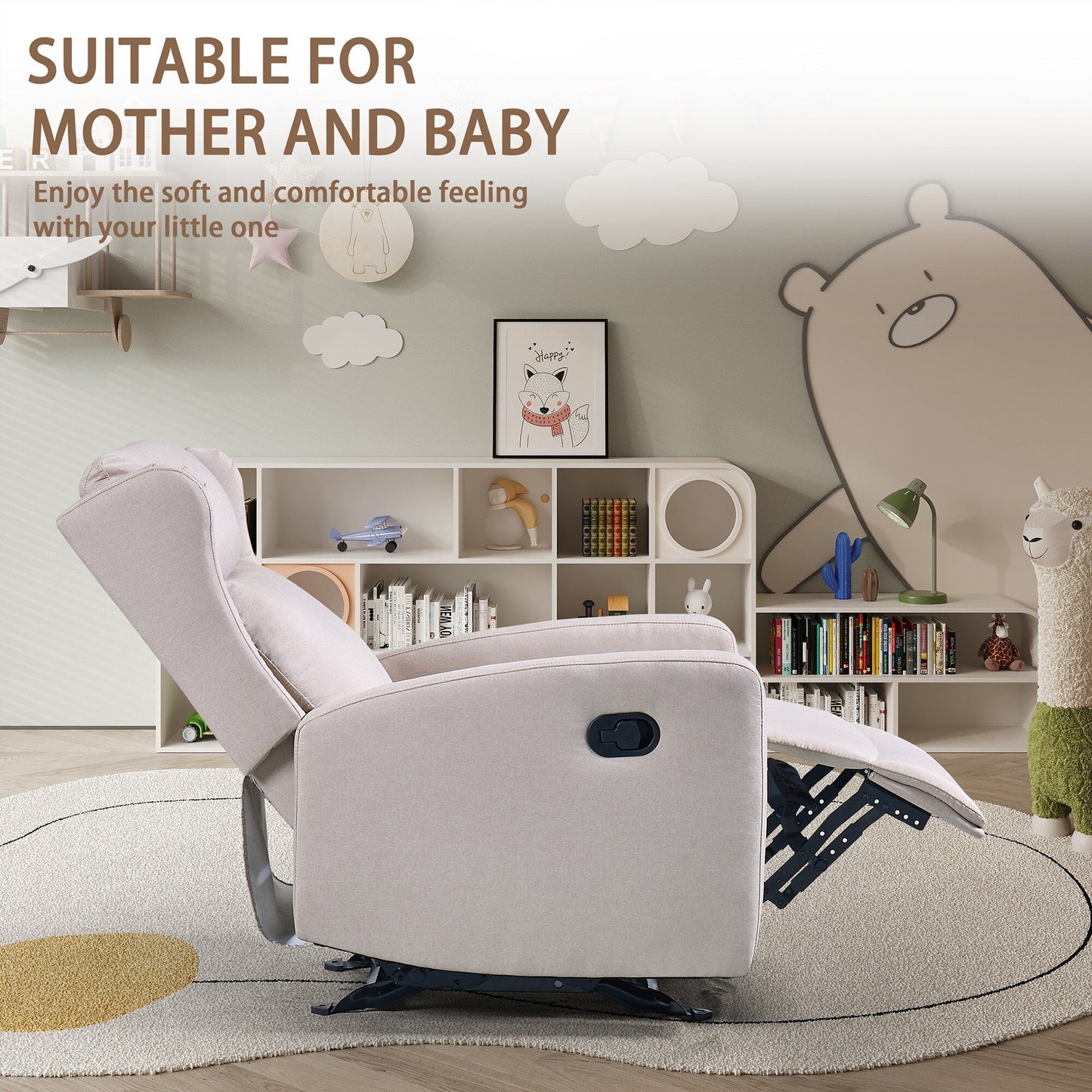 Adjustable Rocker Recliner Chair (90°-165°) with Linen Upholstery