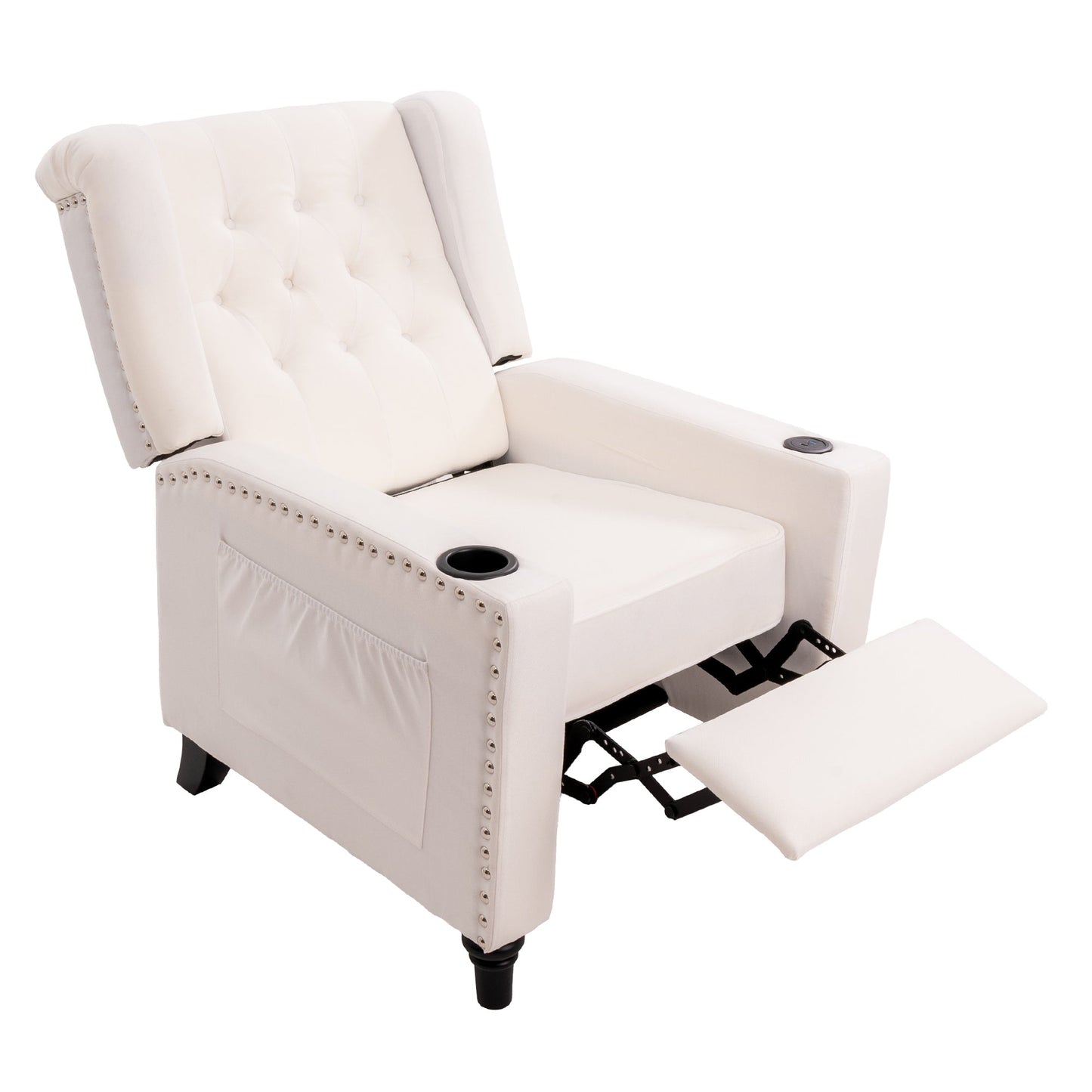 Adjustable Wing Back Recliner Chair Nailhead Armchair Padded Large Sofa Chair
