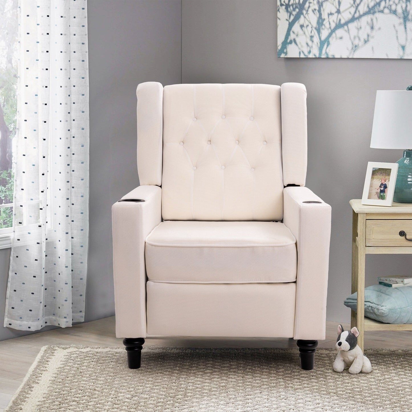 Adjustable Wing Back Recliner Chair Nailhead Armchair Padded Large Sofa Chair