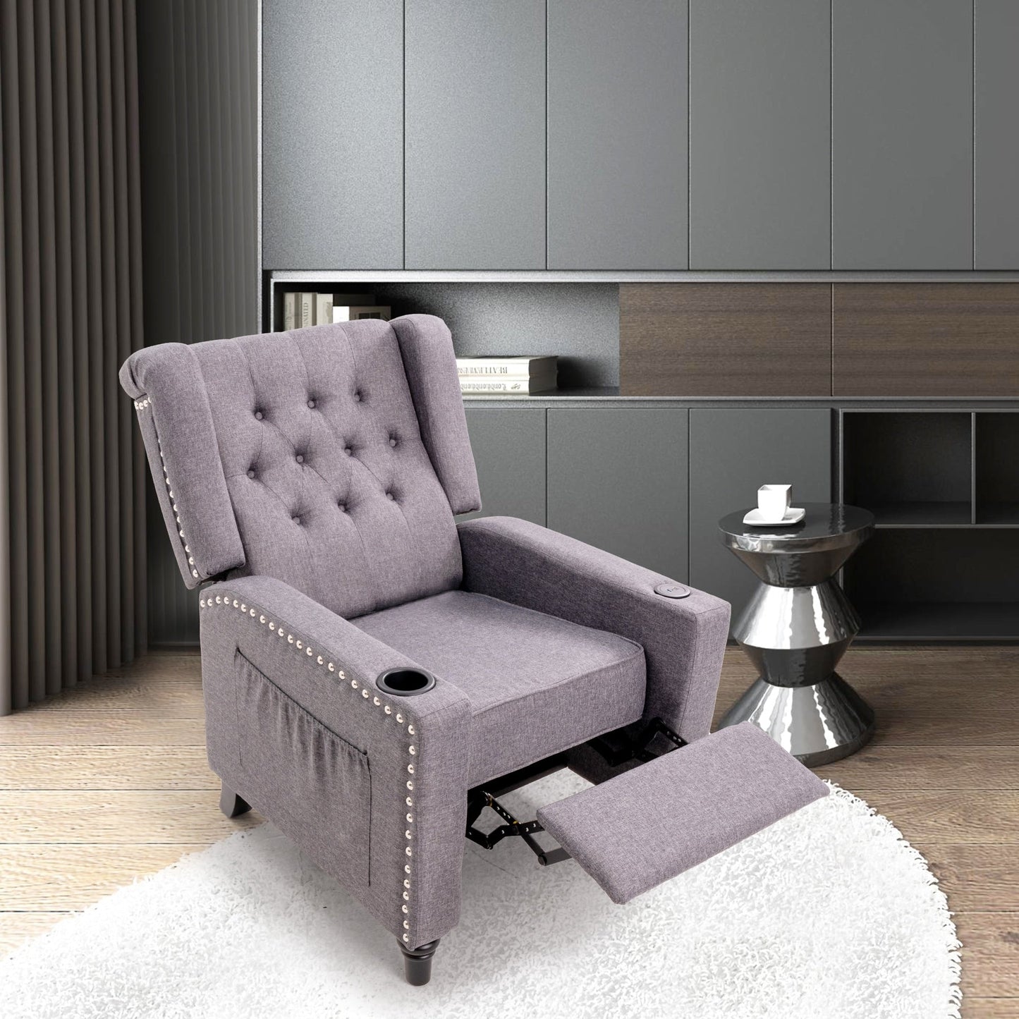 Adjustable Wing Back Recliner Chair Nailhead Armchair Padded Large Sofa Chair