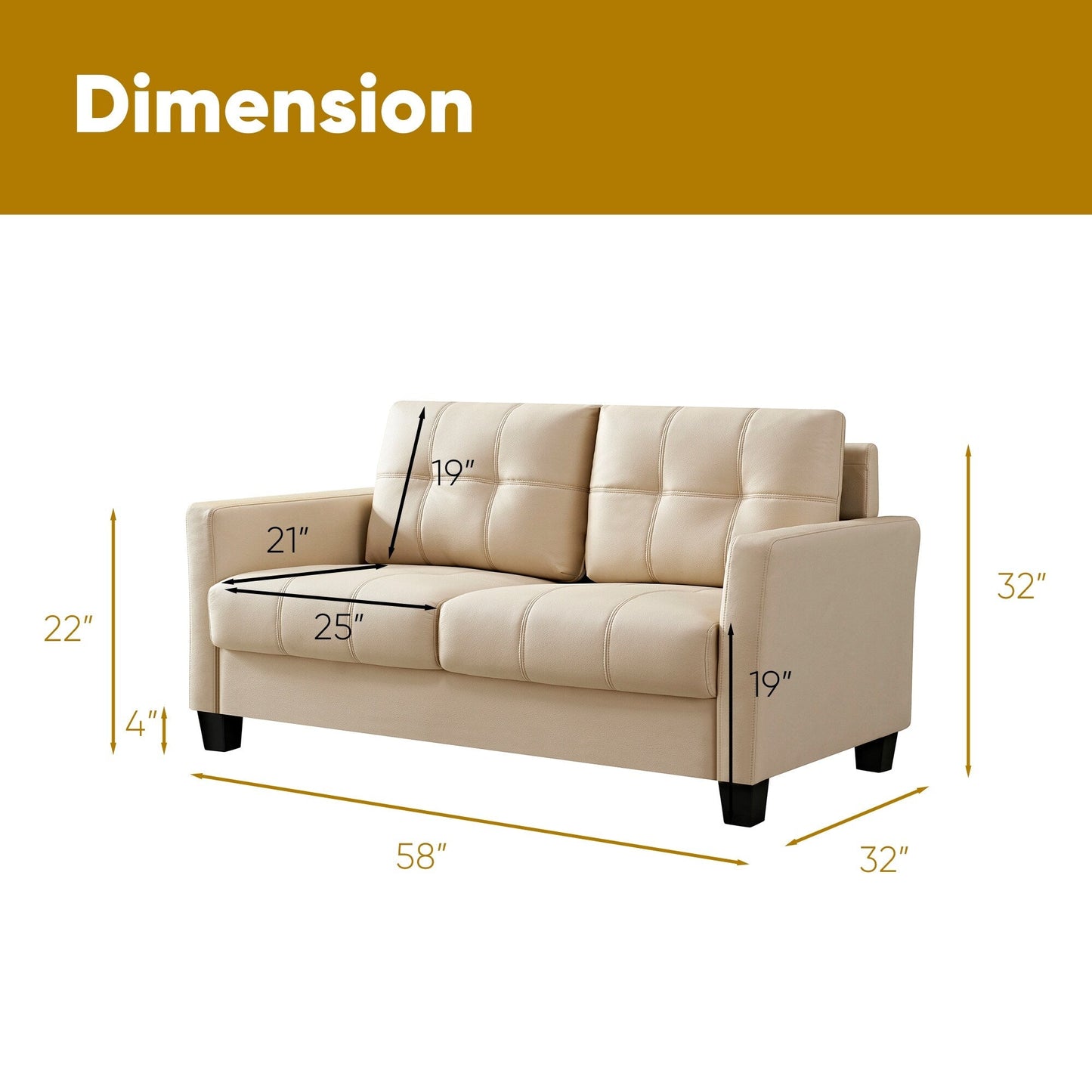 Ainfox 57.50'' Faux Leather Loveseat