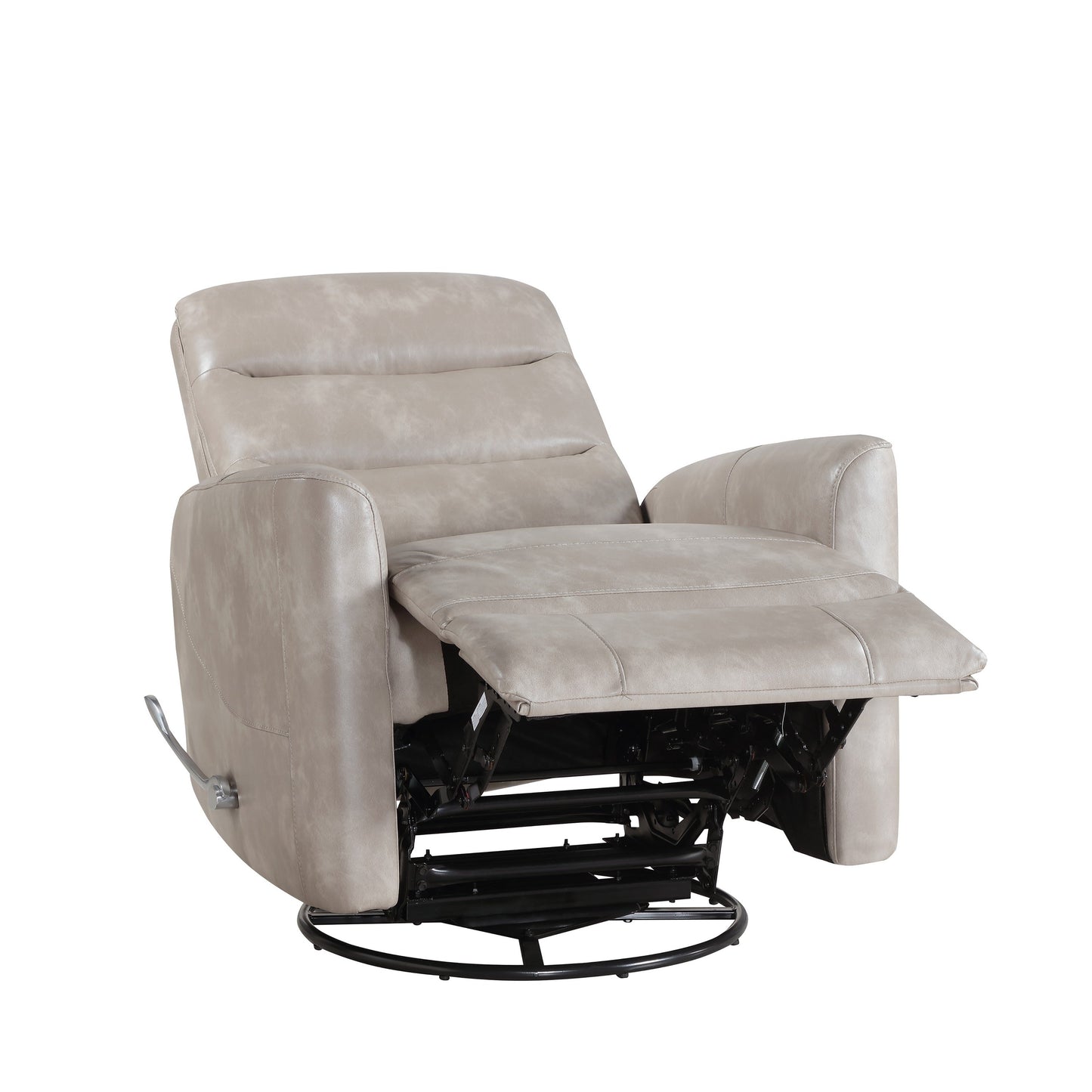 Aki Swivel Manual Recliner Chair, Adjustable Rest, Gray Faux Leather
