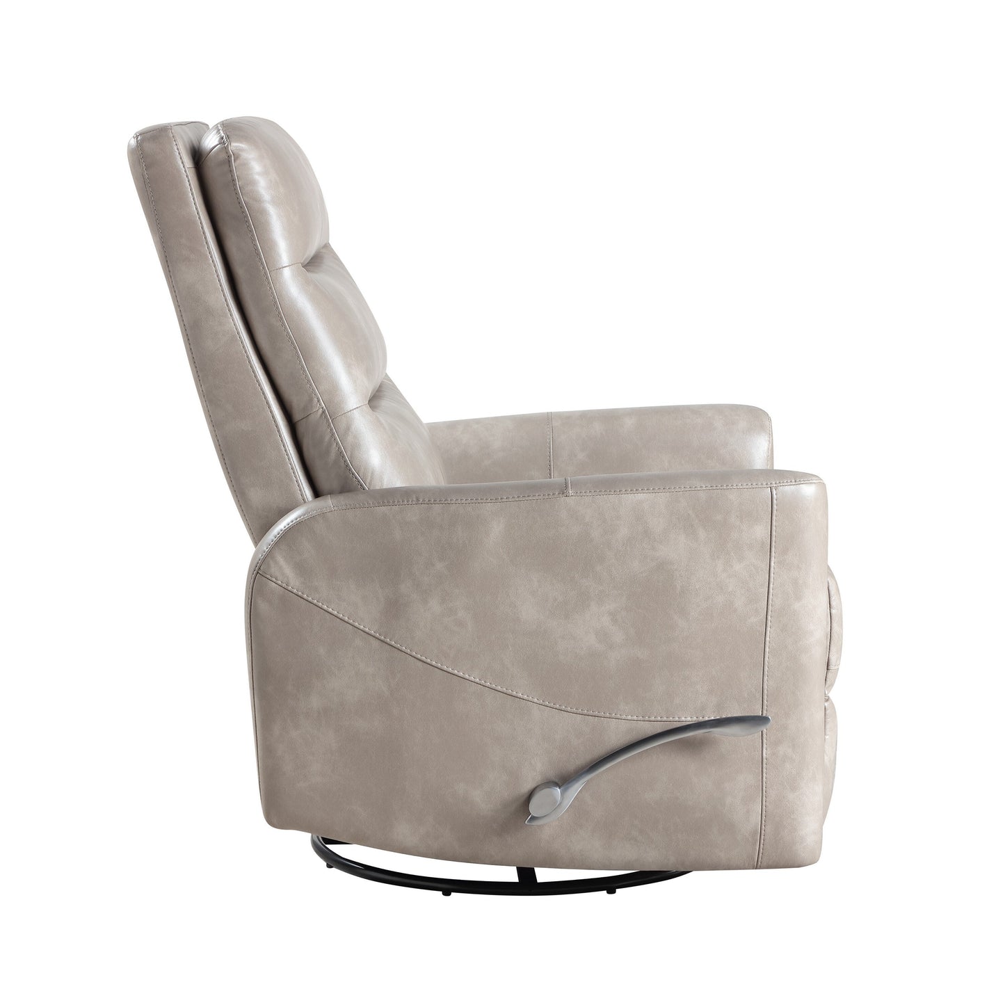 Aki Swivel Manual Recliner Chair, Adjustable Rest, Gray Faux Leather
