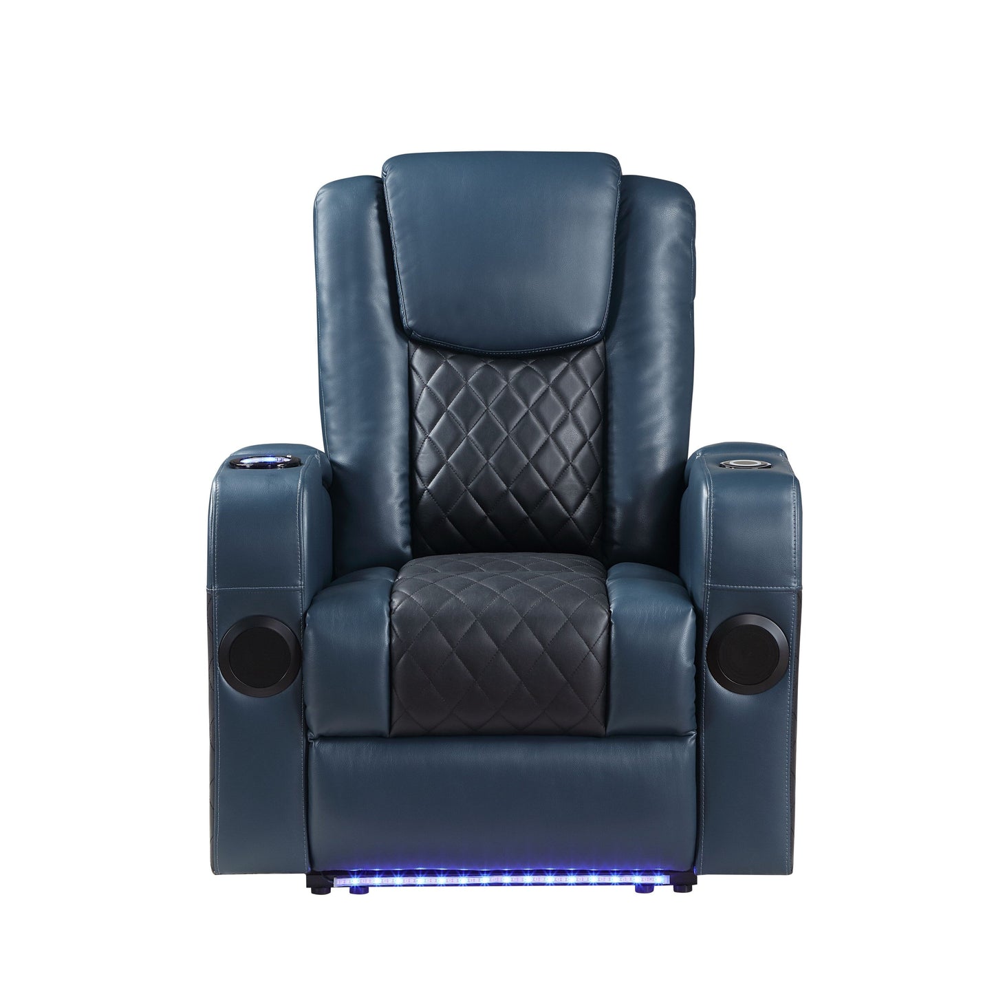 Alair Blue & Black Leather Aire Power Motion Recliner W/Bluetooth, Wireless Charger & Cupholder