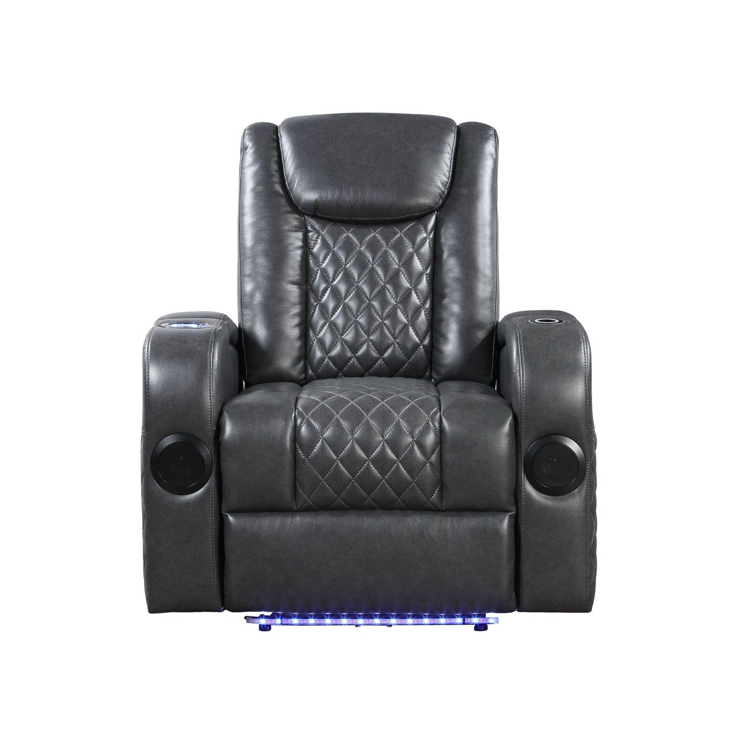 Alair Dark Gray Leather Aire Power Motion Recliner W/Bluetooth, Wireless Charger Cupholder