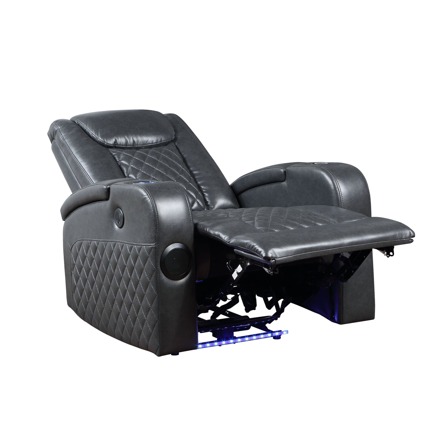 Alair Dark Gray Leather Aire Power Motion Recliner W/Bluetooth, Wireless Charger Cupholder