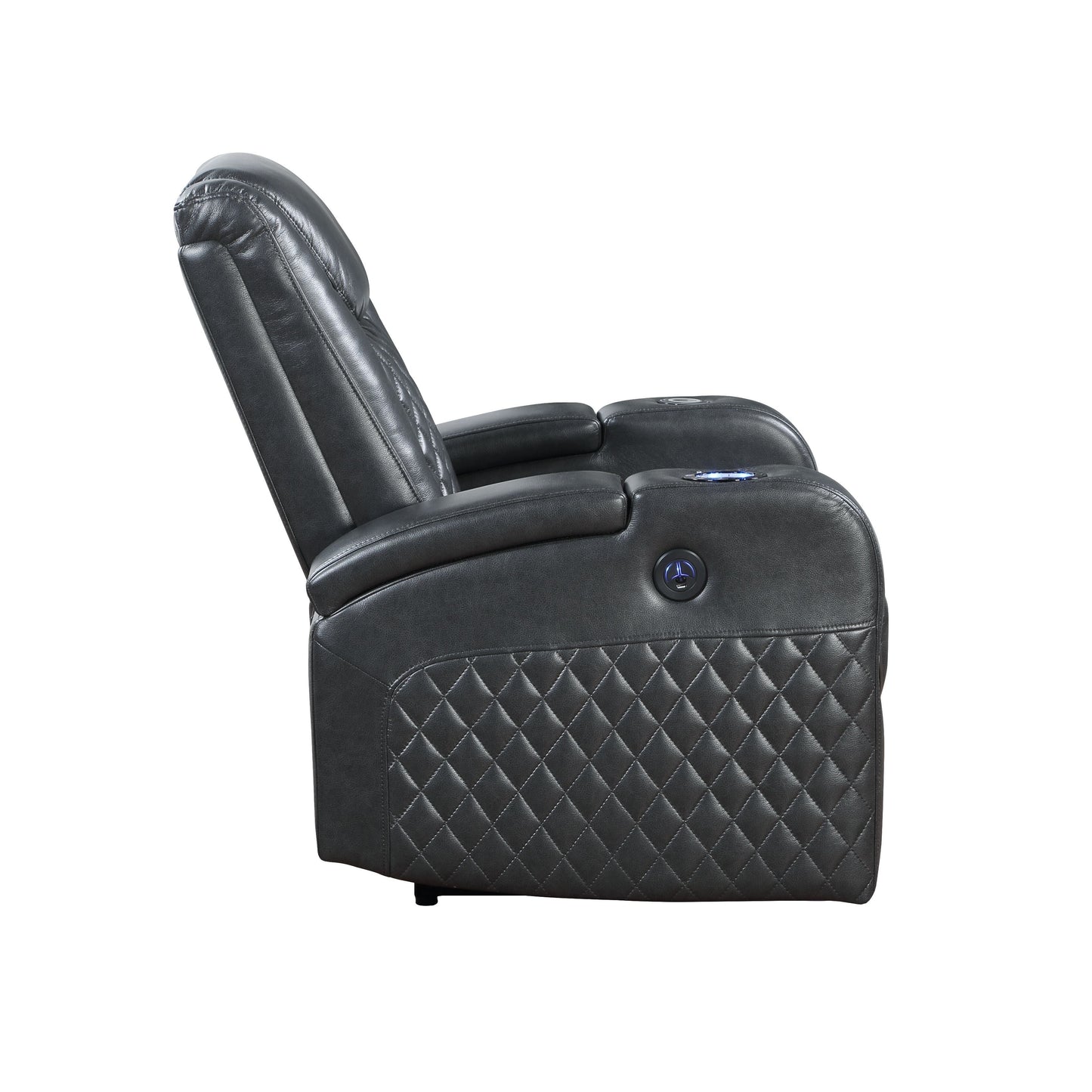 Alair Dark Gray Leather Aire Power Motion Recliner W/Bluetooth, Wireless Charger Cupholder
