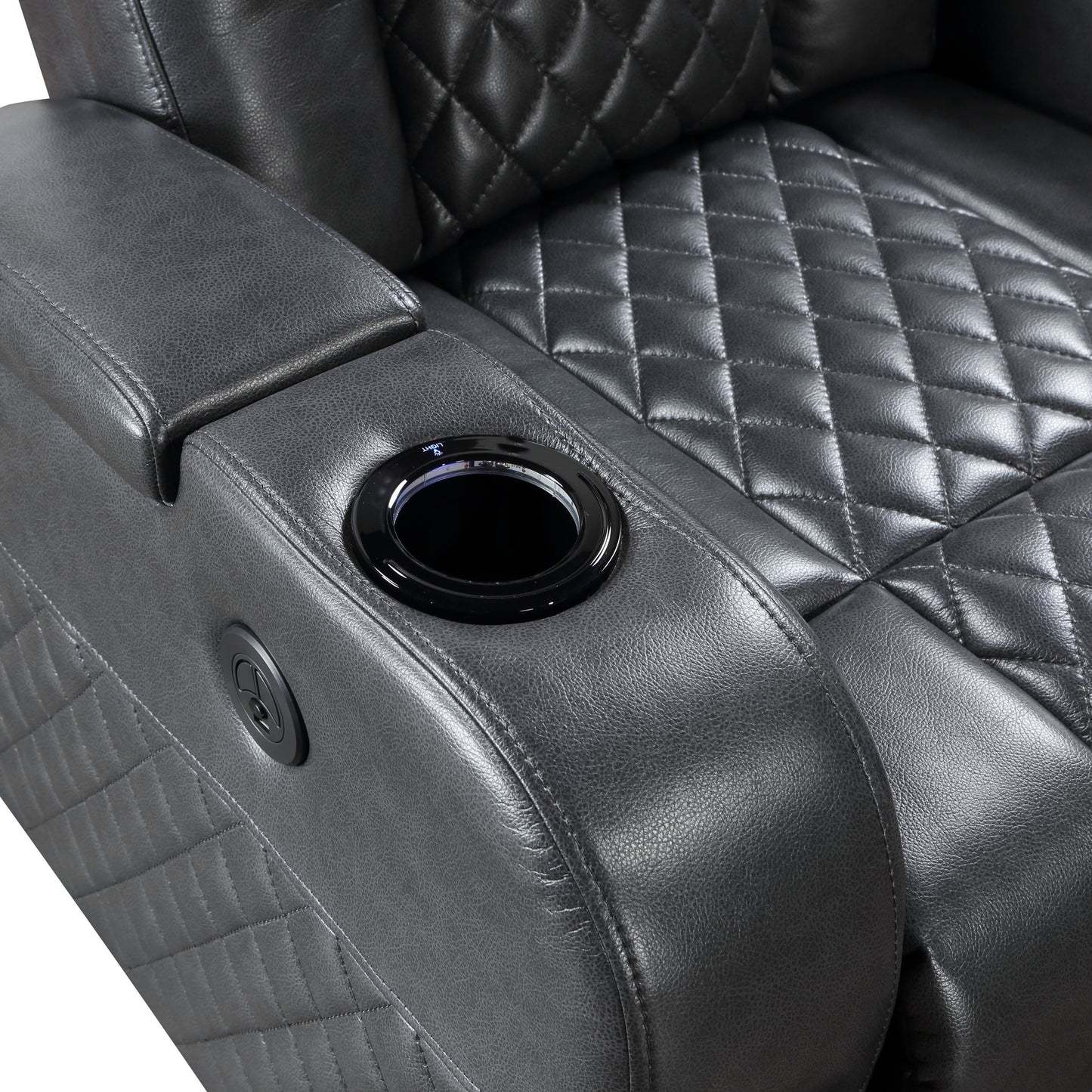 Alair Dark Gray Leather Aire Power Motion Recliner W/Bluetooth, Wireless Charger Cupholder