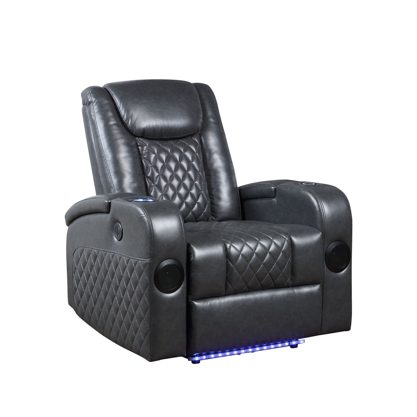 Alair Dark Gray Leather Aire Power Motion Recliner W/Bluetooth, Wireless Charger Cupholder